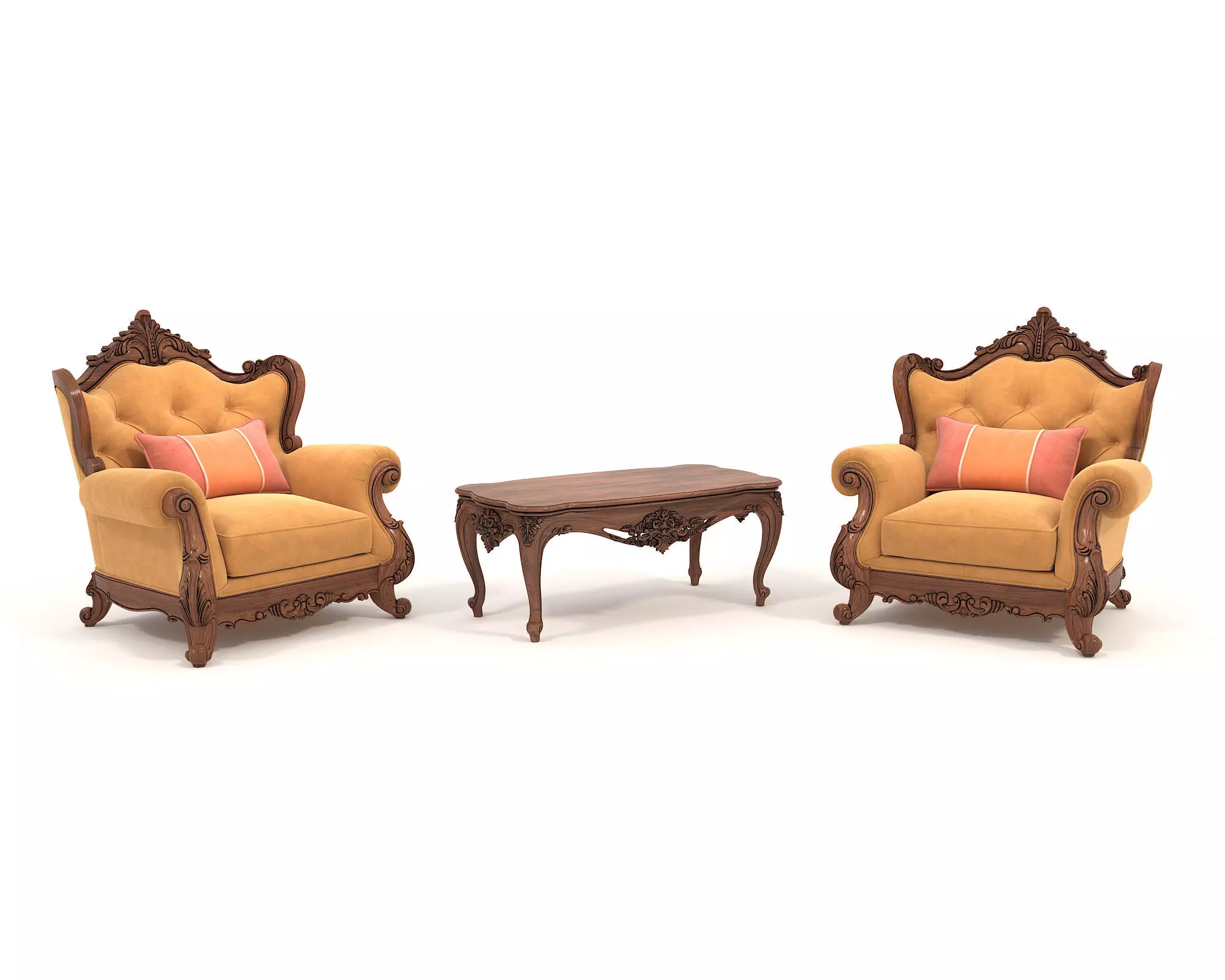 Classic European Style Coffee Table and Armchair 31 3D model_0