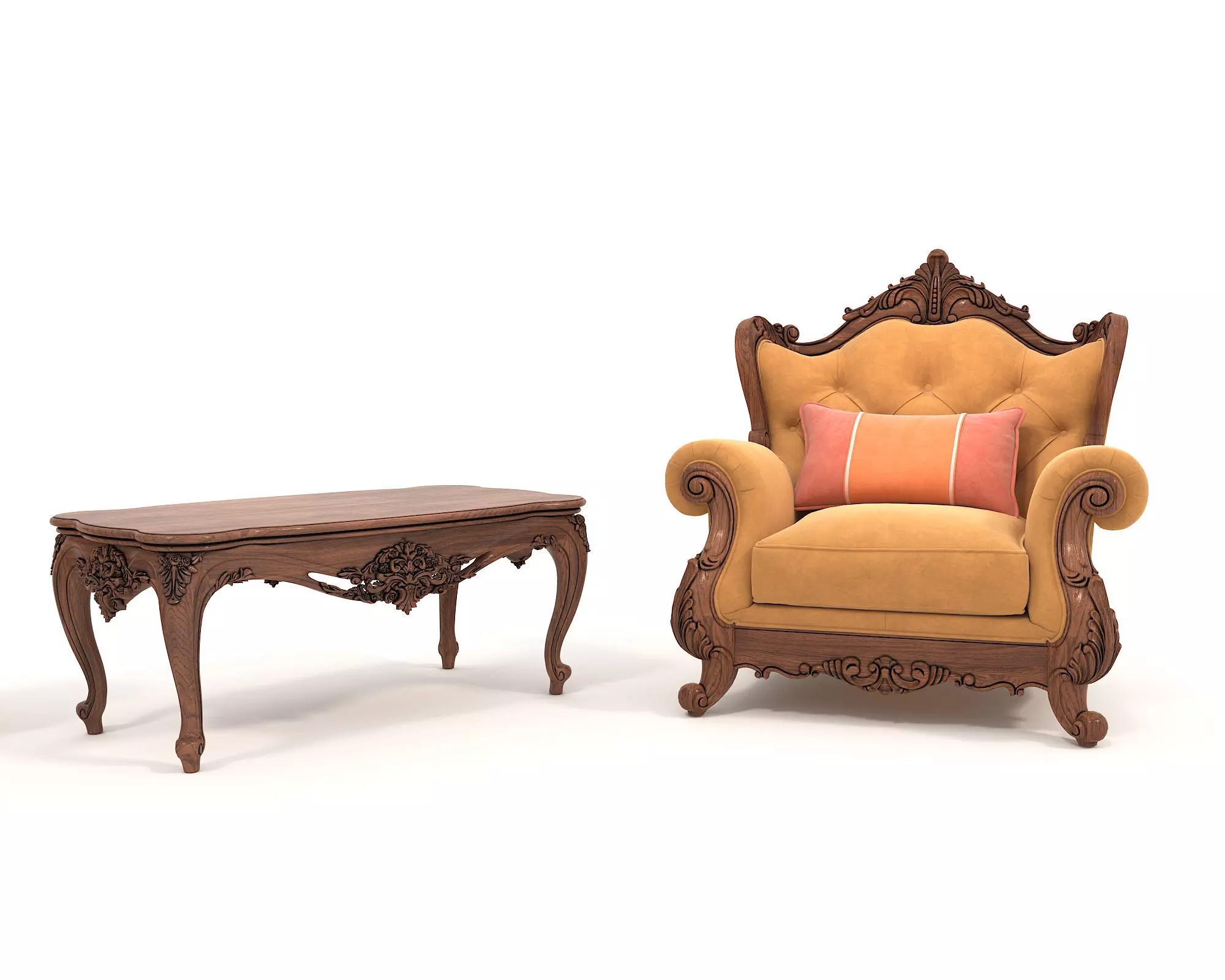 Classic European Style Coffee Table and Armchair 31 3D model_2