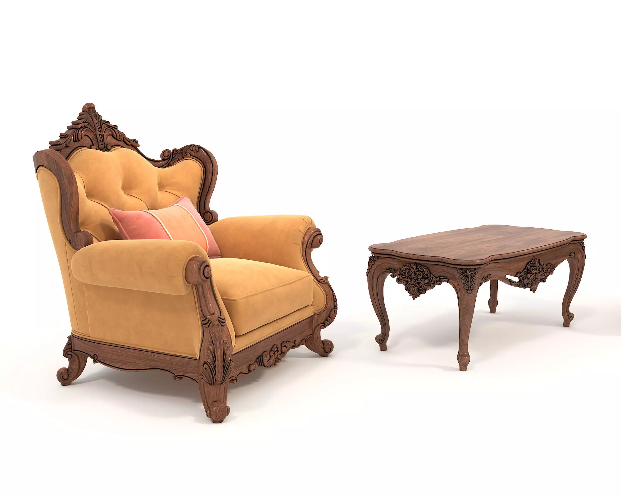 Classic European Style Coffee Table and Armchair 31 3D model_3