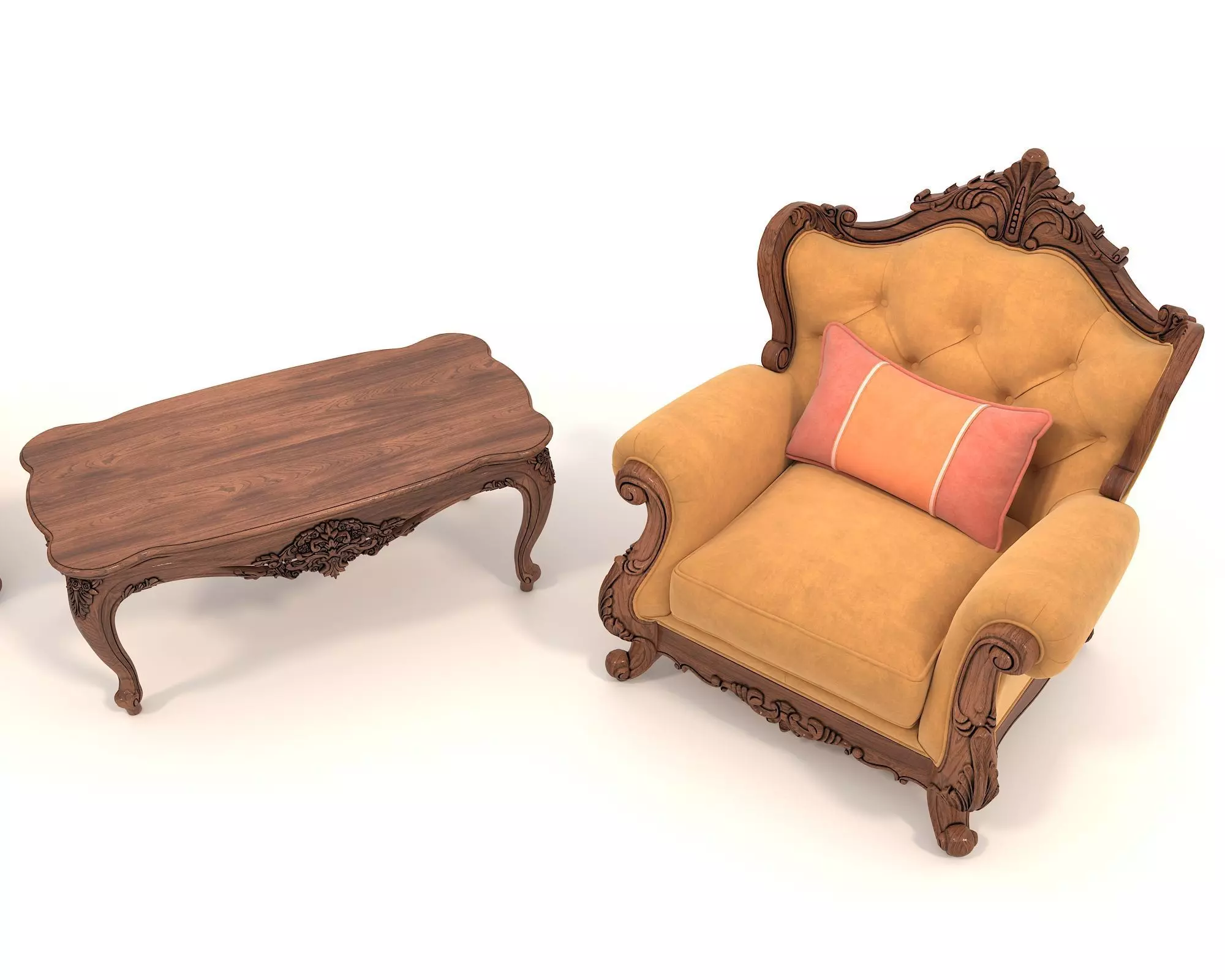 Classic European Style Coffee Table and Armchair 31 3D model_5
