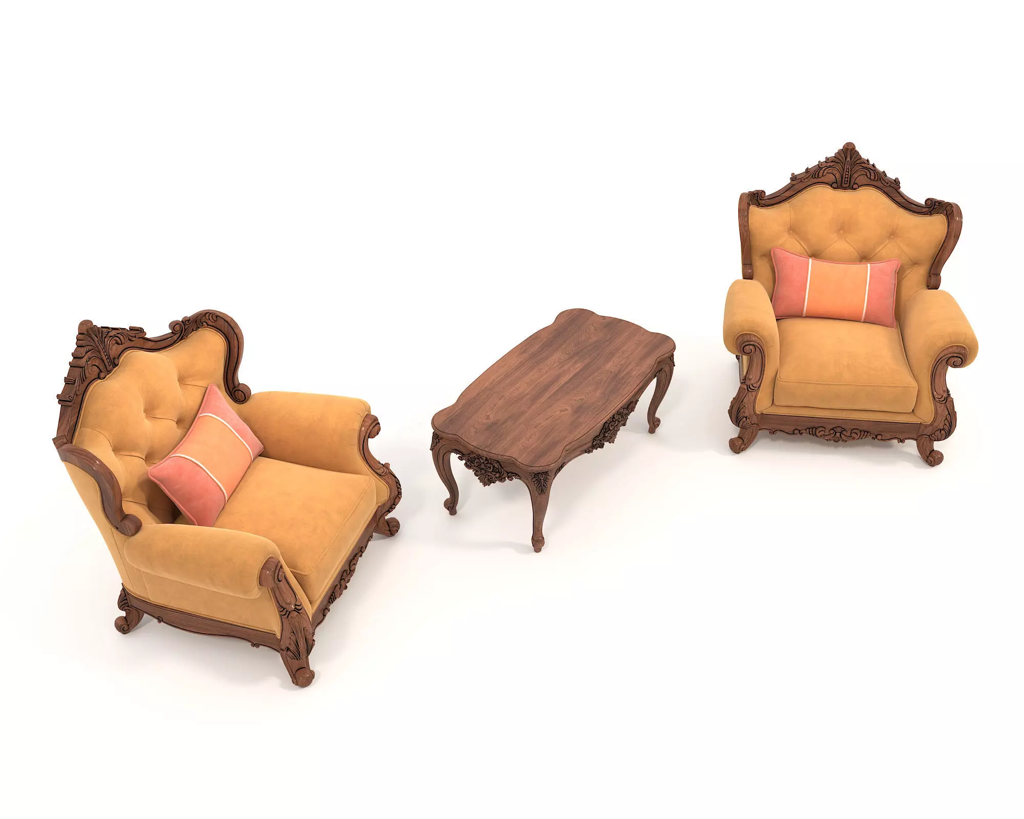 Classic European Style Coffee Table and Armchair 31 3D model_1