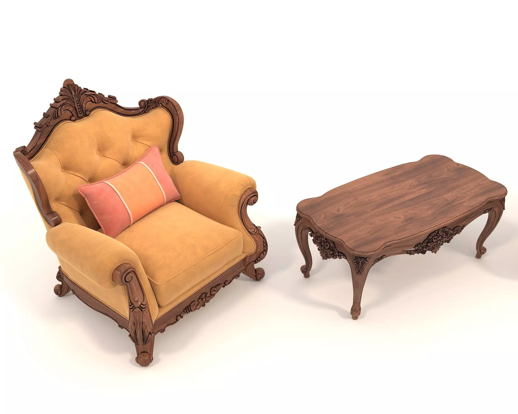 Classic European Style Coffee Table and Armchair 31 3D model_4