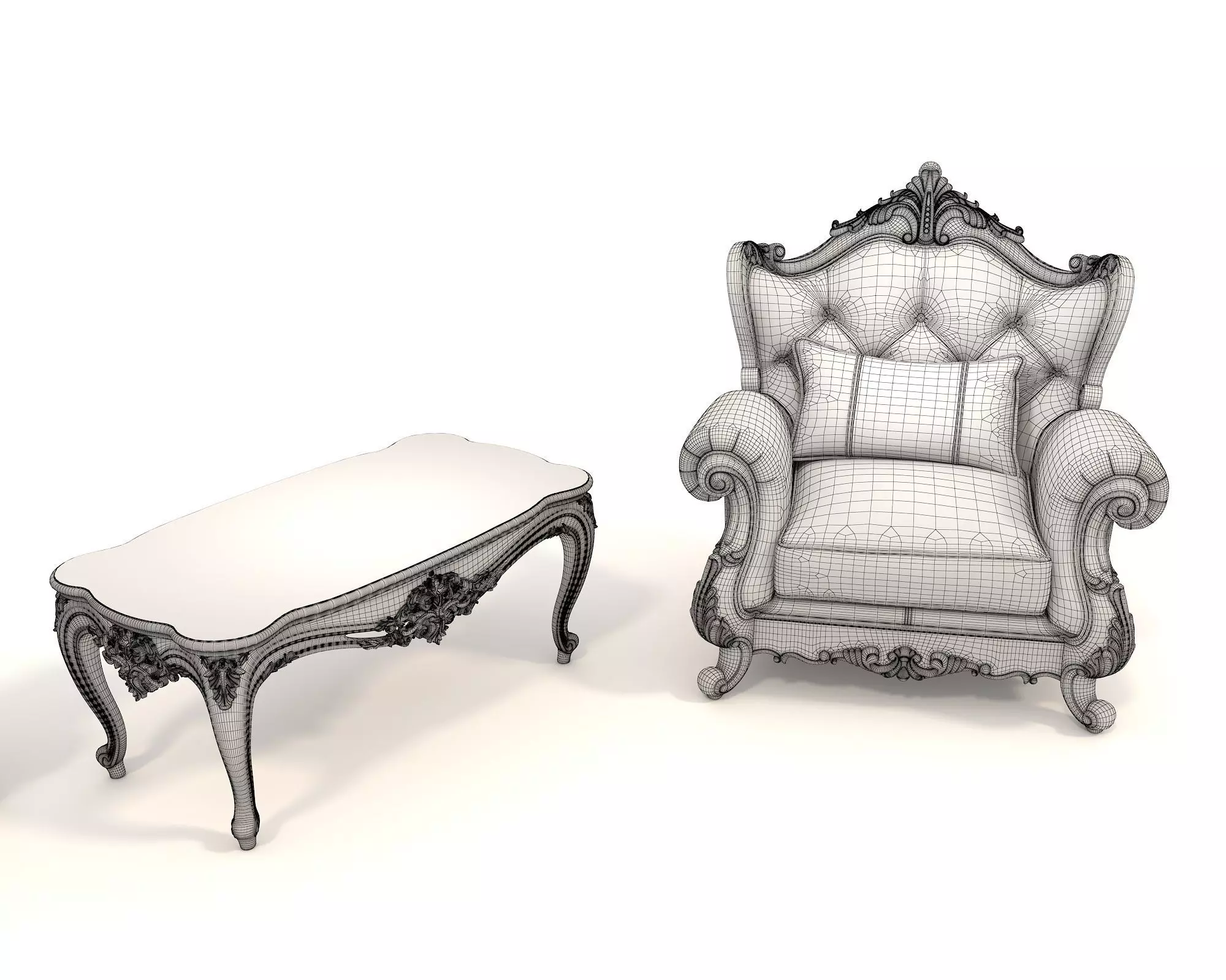 Classic European Style Coffee Table and Armchair 31 3D model_9