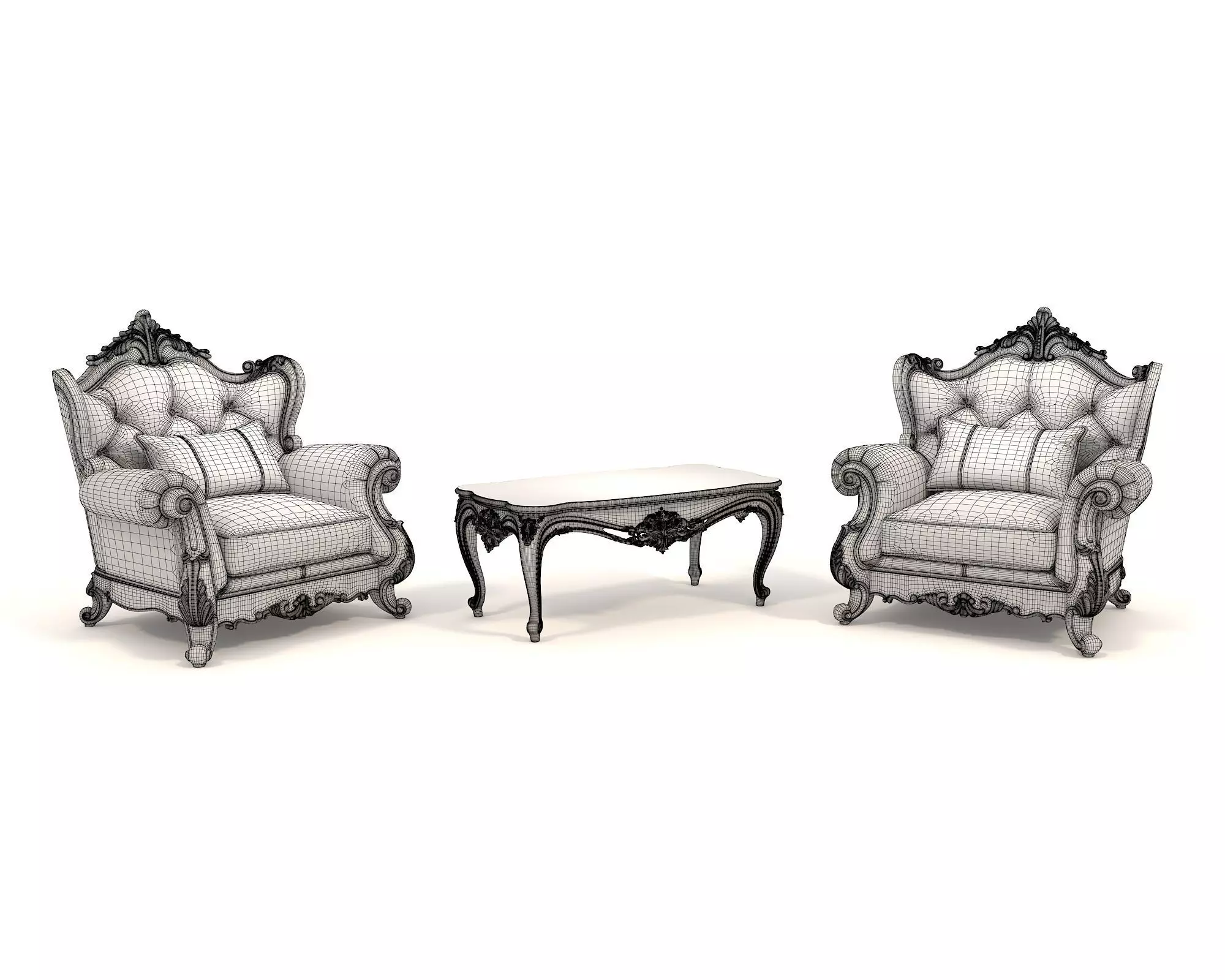 Classic European Style Coffee Table and Armchair 31 3D model_8