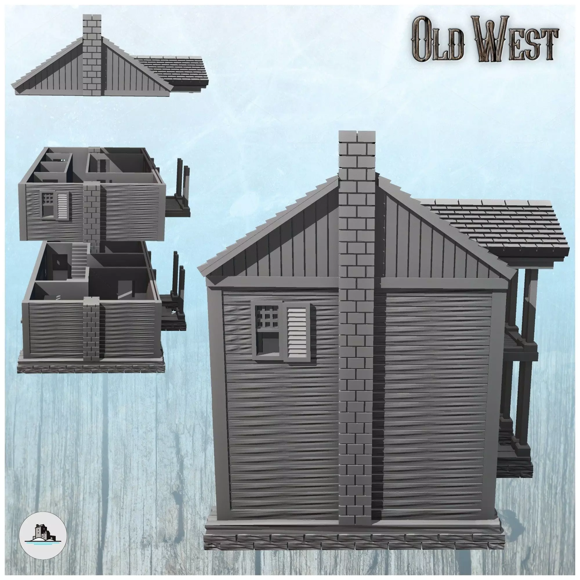 Greek revival western western plantation mansion with one floor  3D print model_2