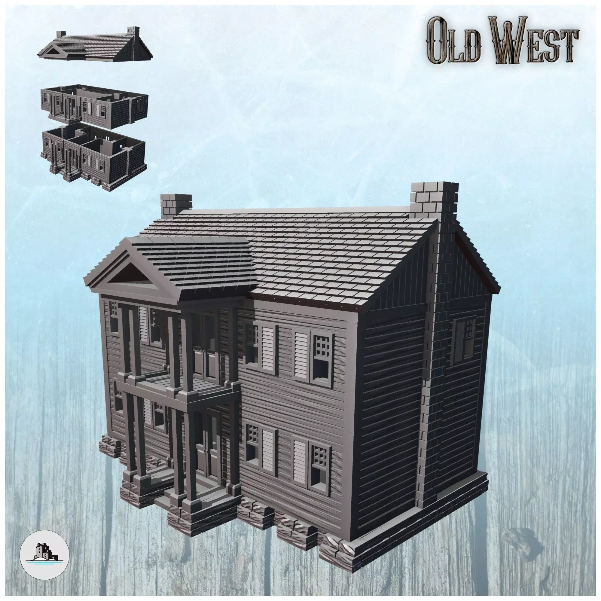 Greek revival western western plantation mansion with one floor  3D print model_0