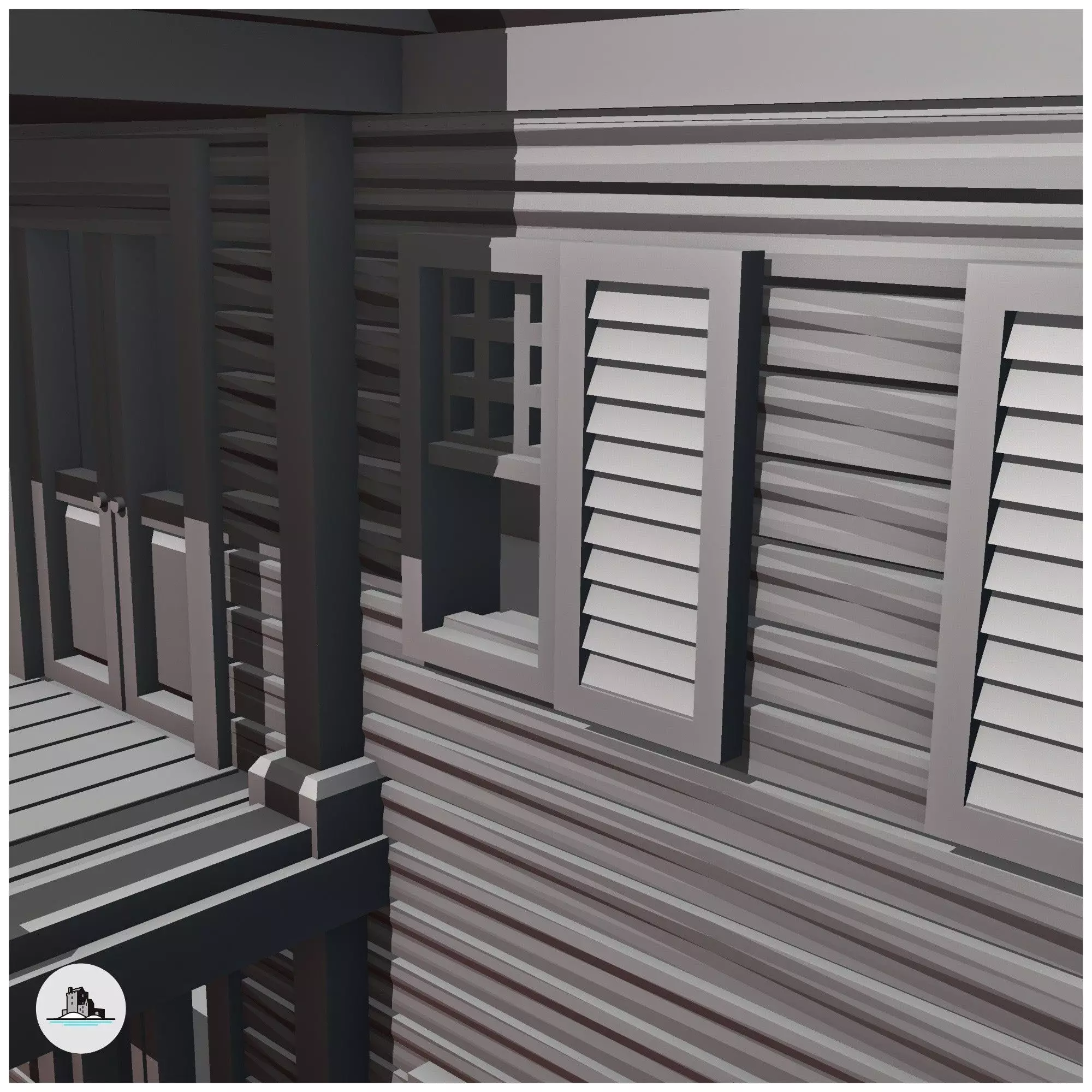 Greek revival western western plantation mansion with one floor  3D print model_7