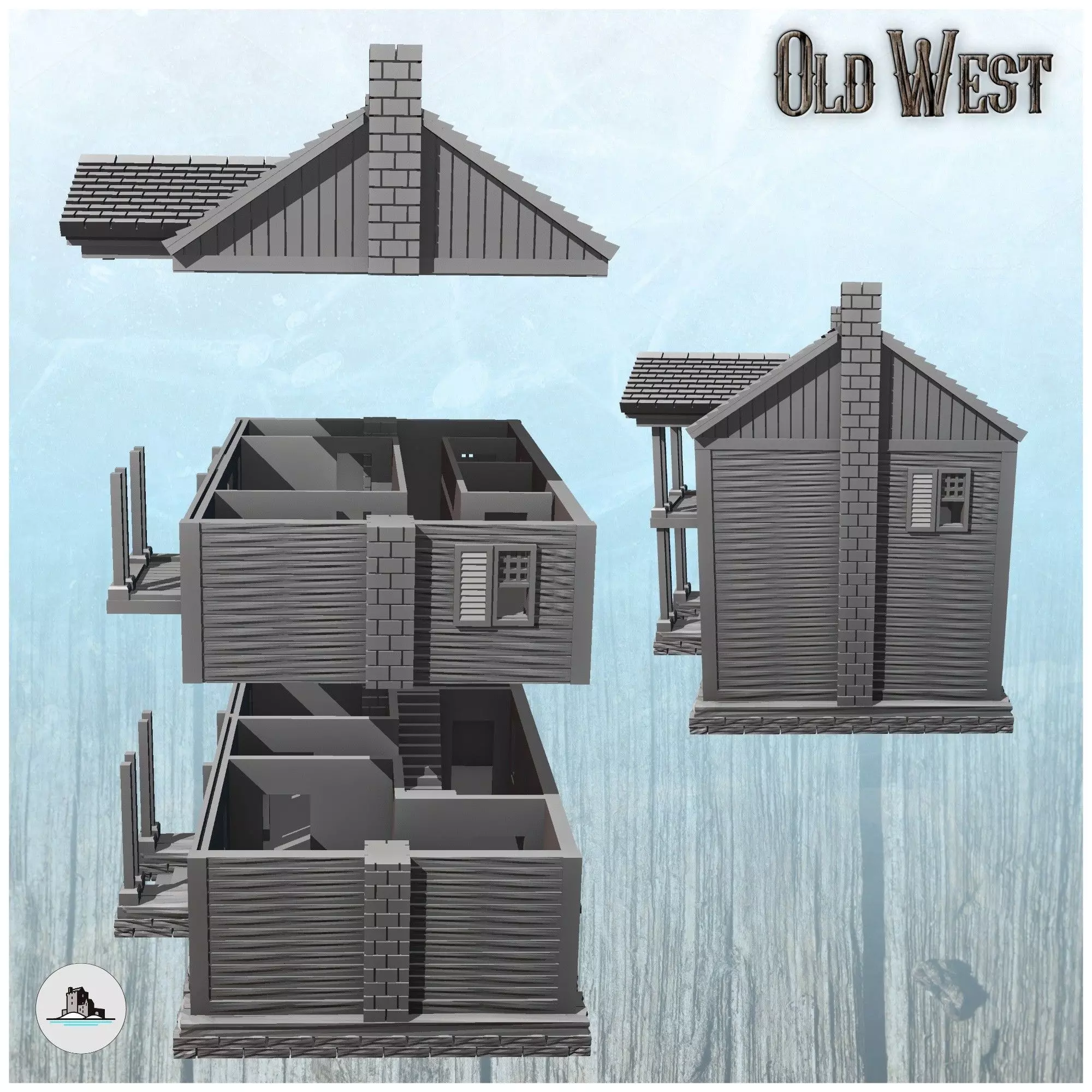 Greek revival western western plantation mansion with one floor  3D print model_4