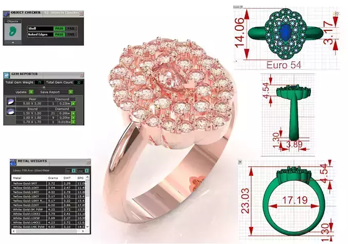 Rose Gold Petal Cluster Cocktail STL 3D 3DM Ring model jr00270