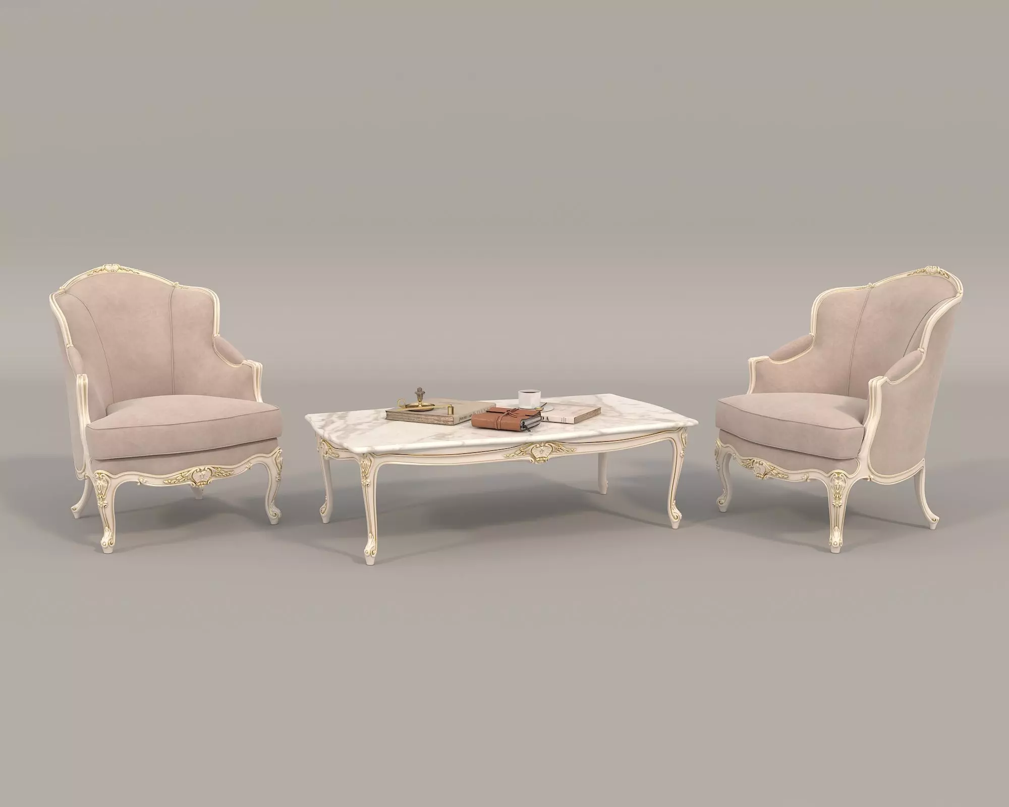 Classic European Style Coffee Table and Armchair 32 3D model_0