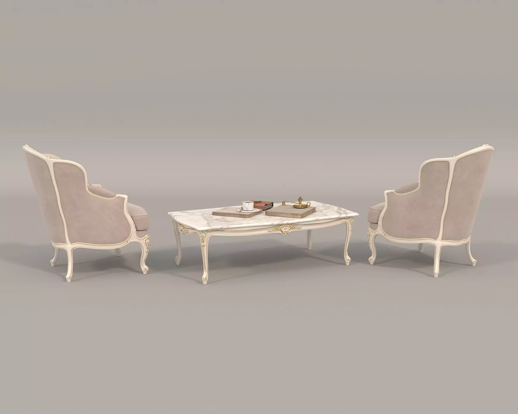 Classic European Style Coffee Table and Armchair 32 3D model_2