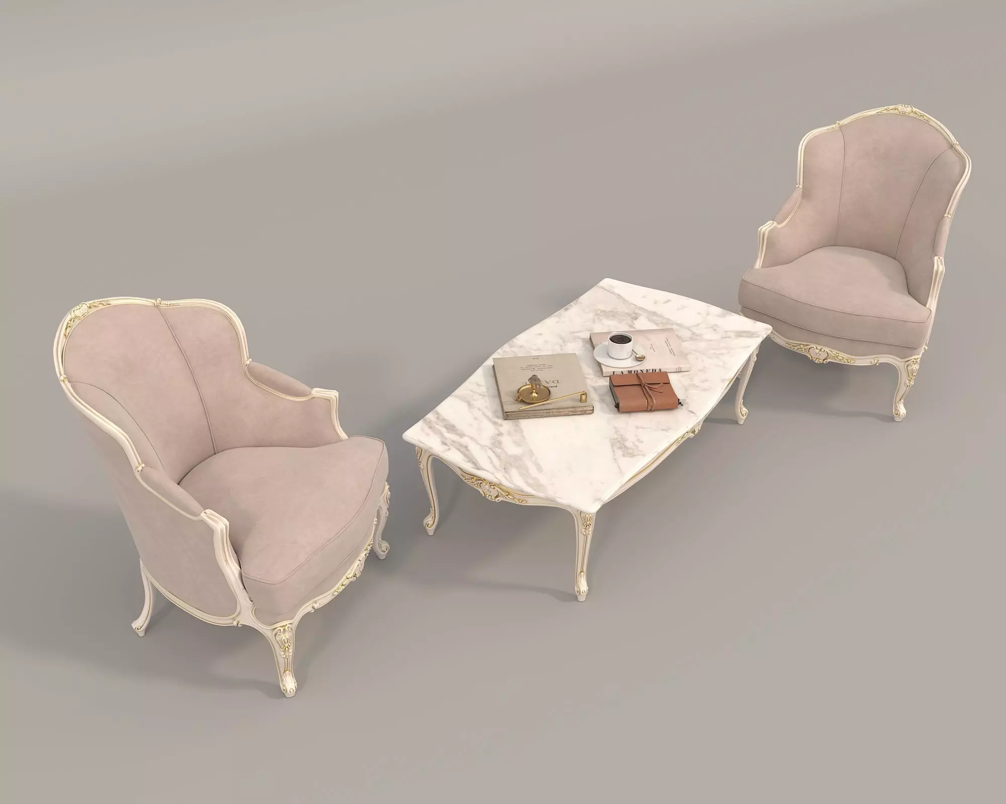 Classic European Style Coffee Table and Armchair 32 3D model_1