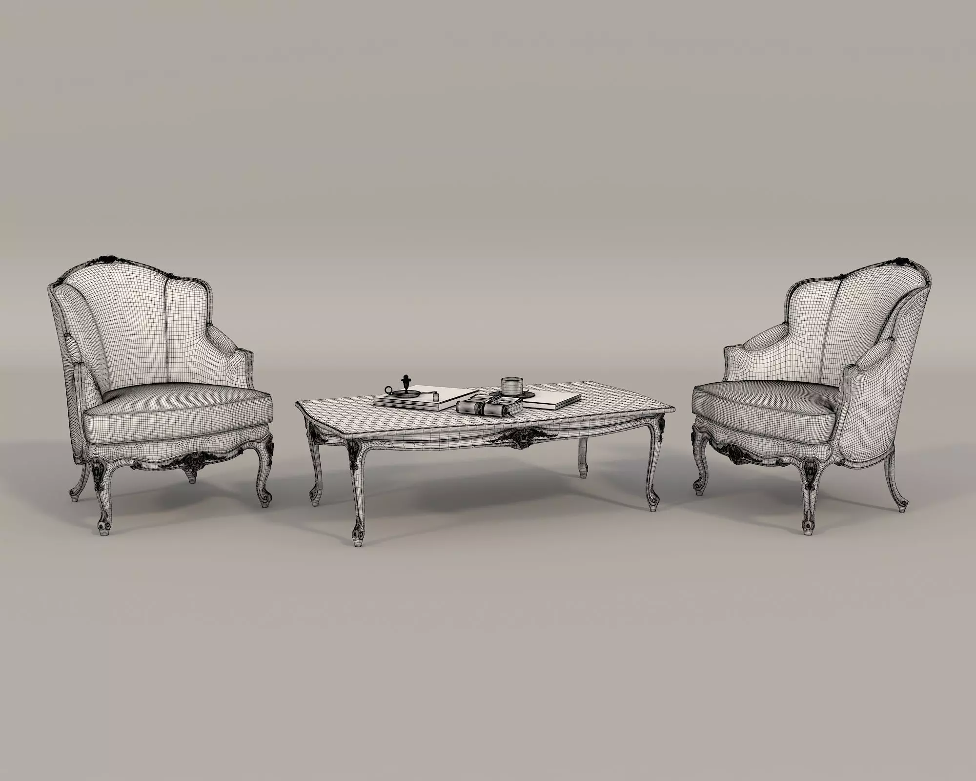 Classic European Style Coffee Table and Armchair 32 3D model_8