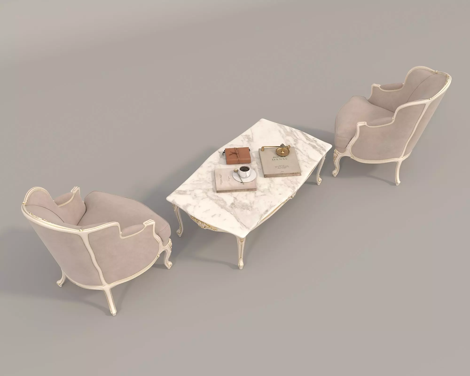 Classic European Style Coffee Table and Armchair 32 3D model_3