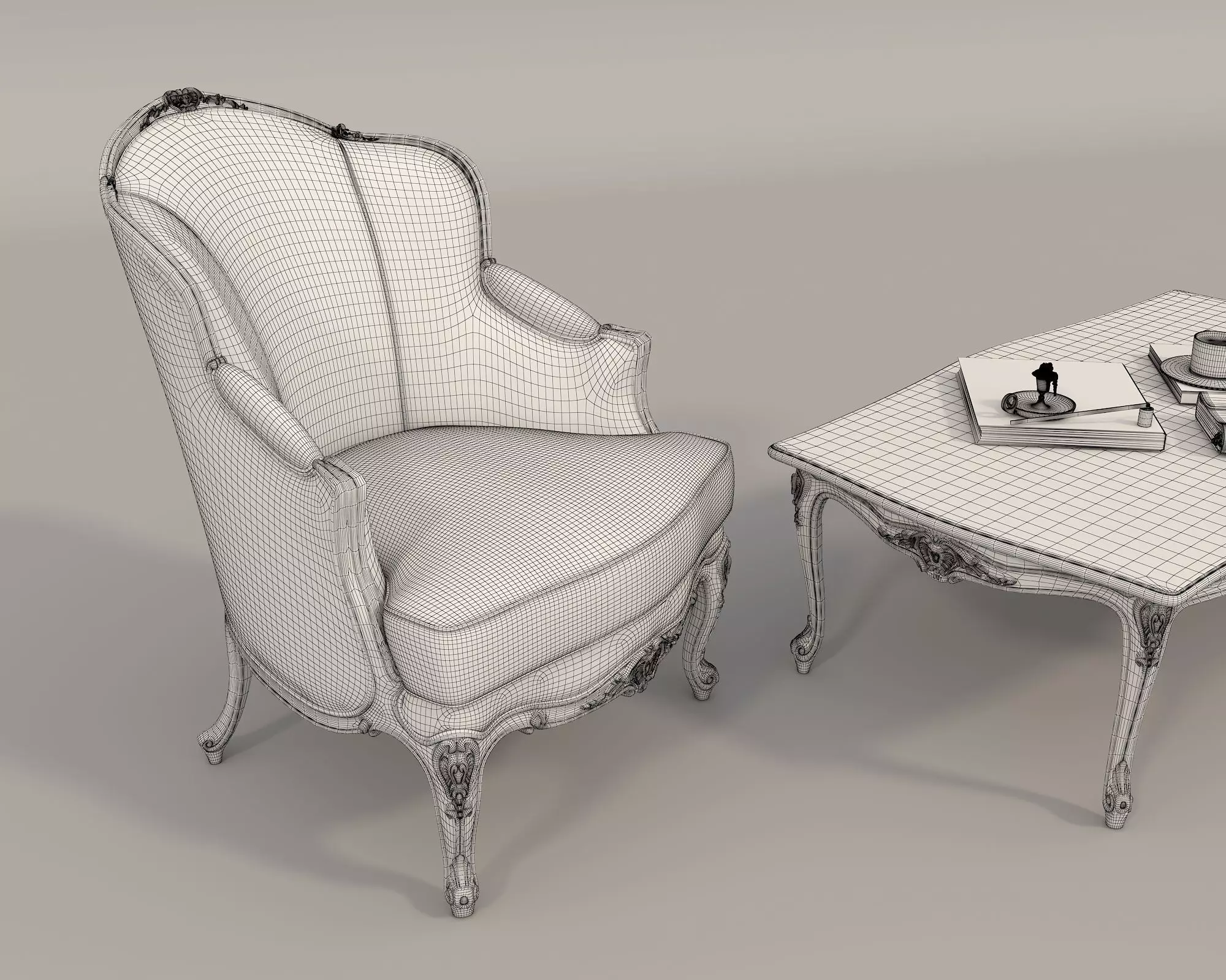 Classic European Style Coffee Table and Armchair 32 3D model_9