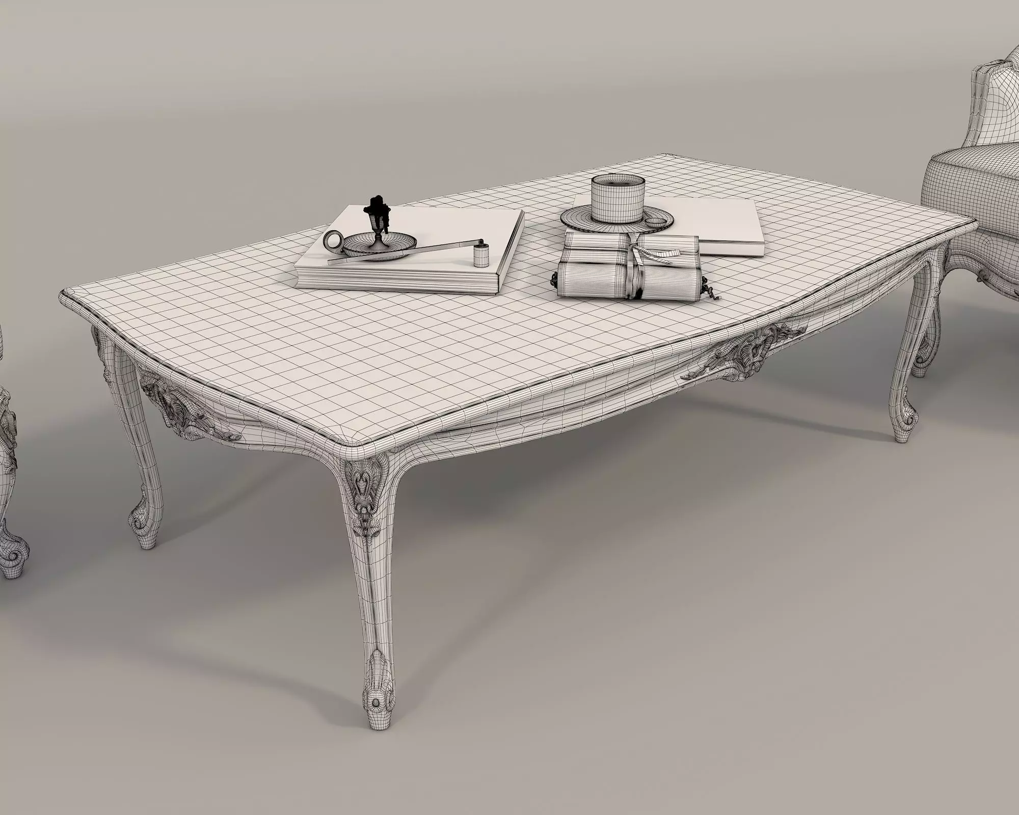 Classic European Style Coffee Table and Armchair 32 3D model_10