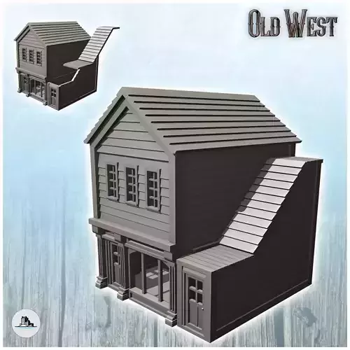 Western building with side stairs 24 - Cowboy USA America ACW Am