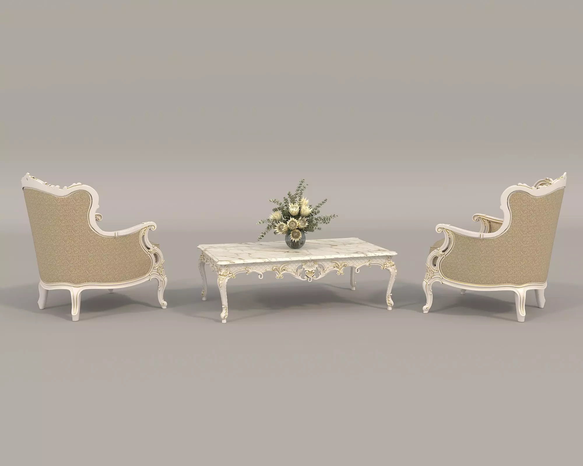 Classic European Style Coffee Table and Armchair 34 3D model_3
