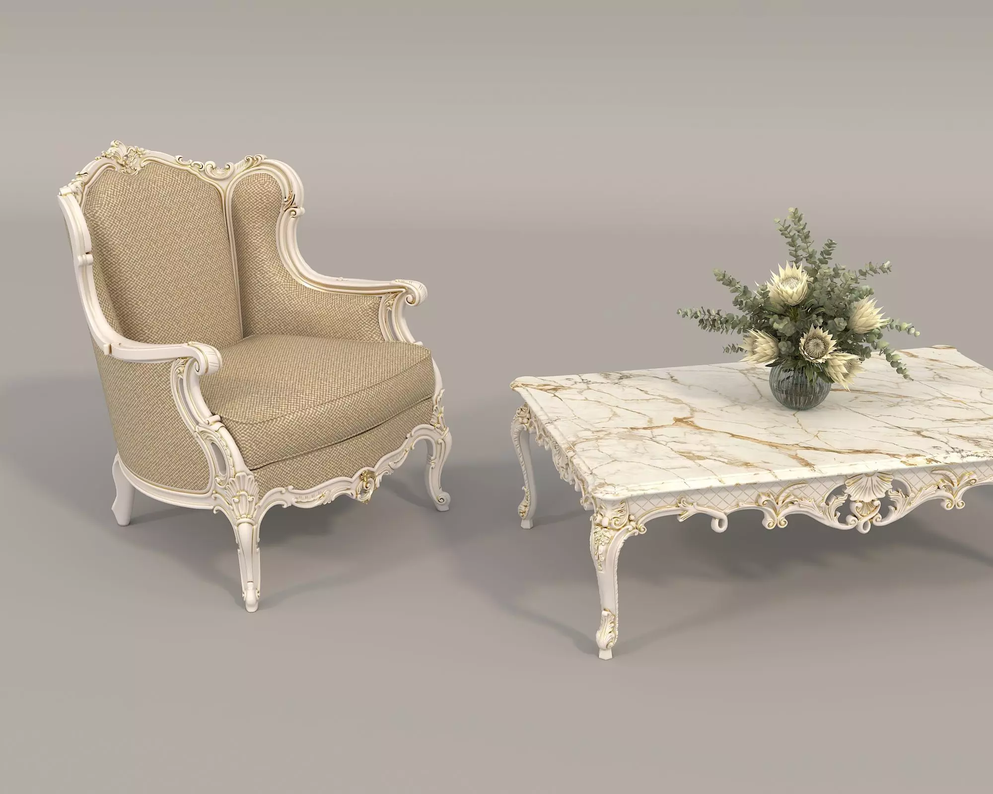Classic European Style Coffee Table and Armchair 34 3D model_4