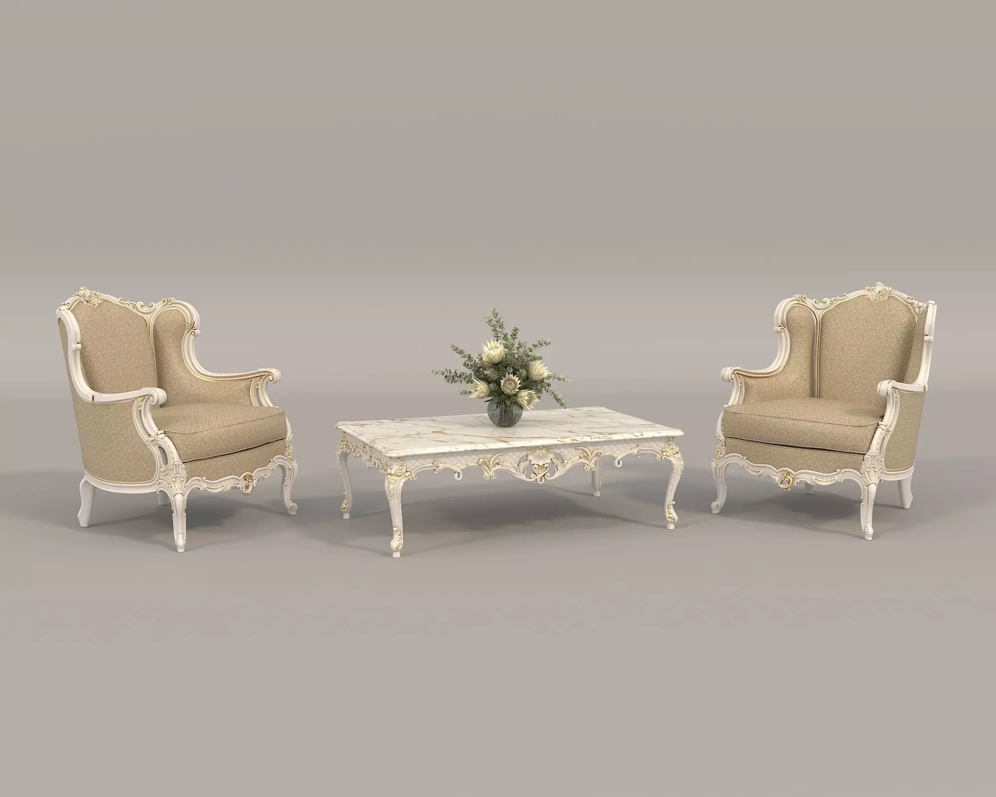 Classic European Style Coffee Table and Armchair 34 3D model_0