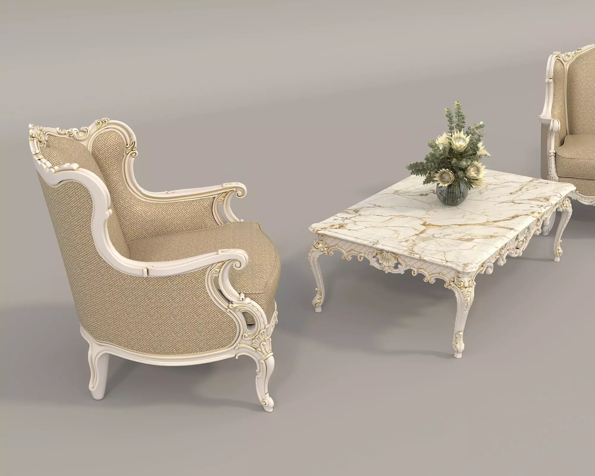 Classic European Style Coffee Table and Armchair 34 3D model_5