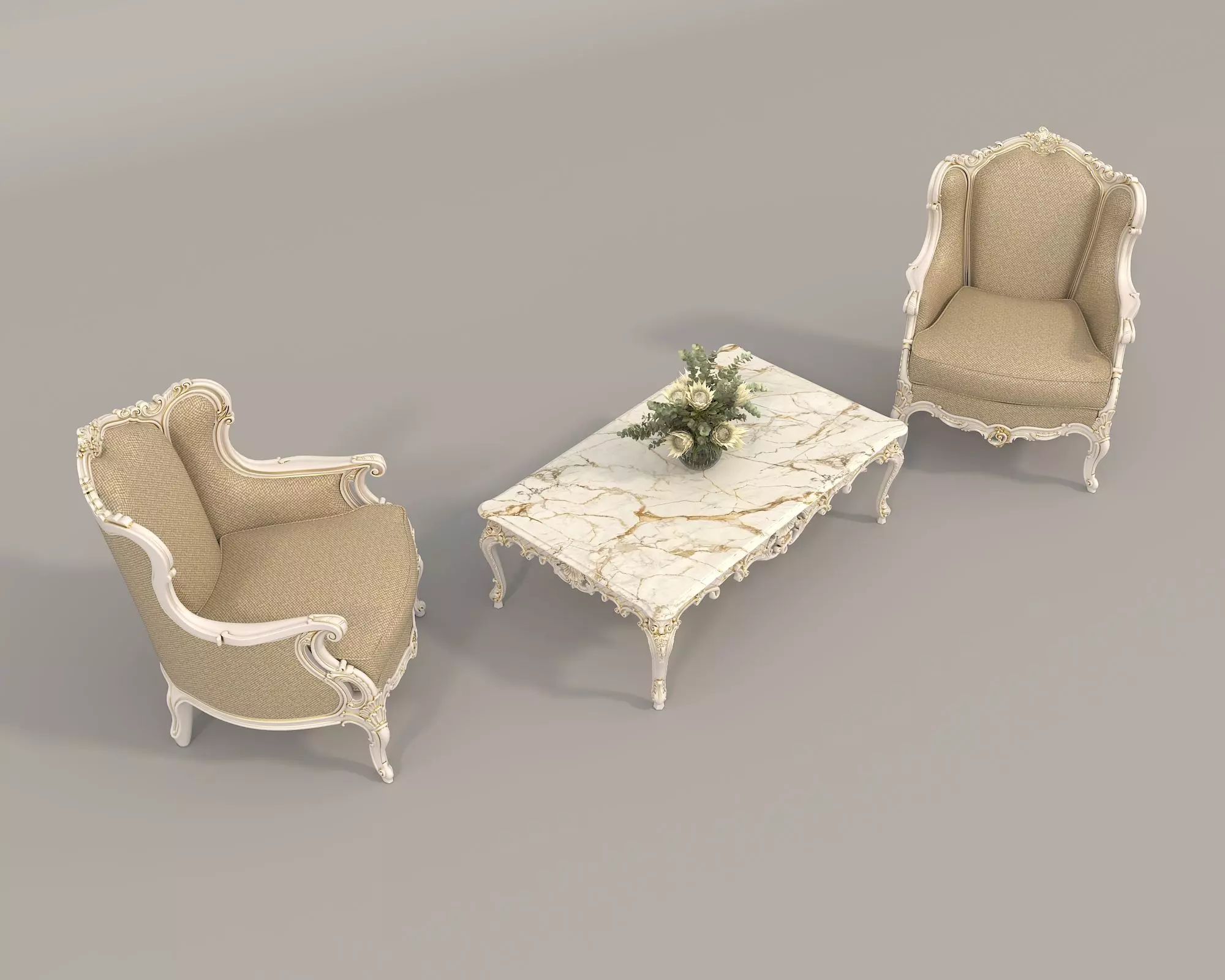 Classic European Style Coffee Table and Armchair 34 3D model_1