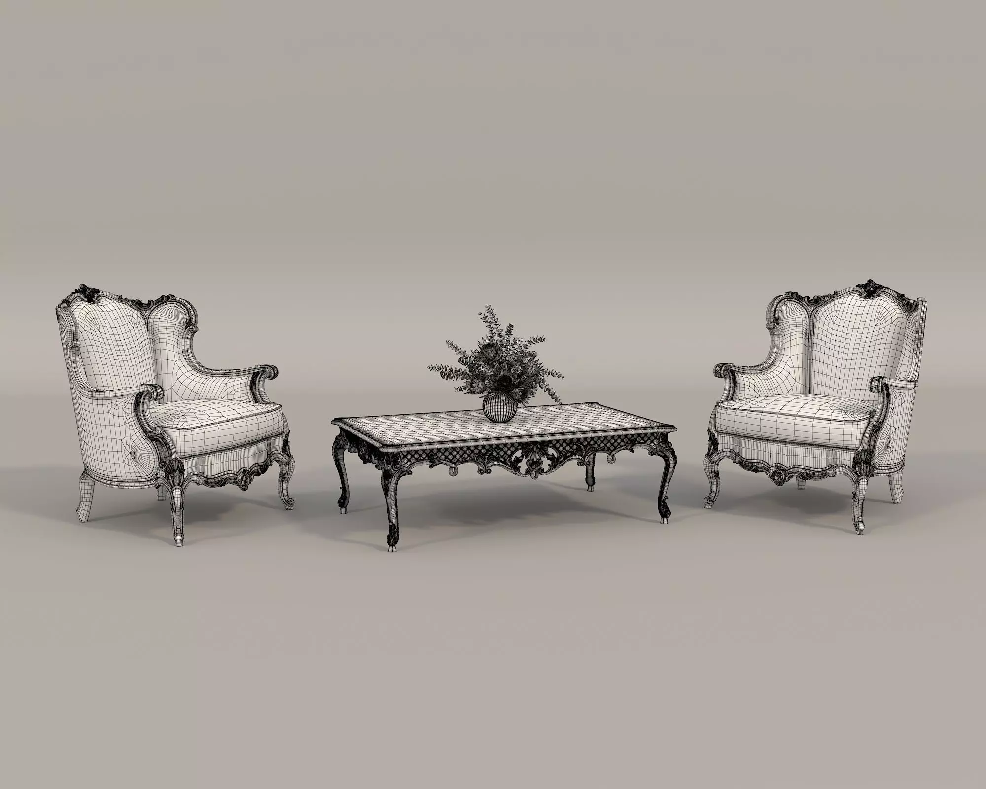 Classic European Style Coffee Table and Armchair 34 3D model_8