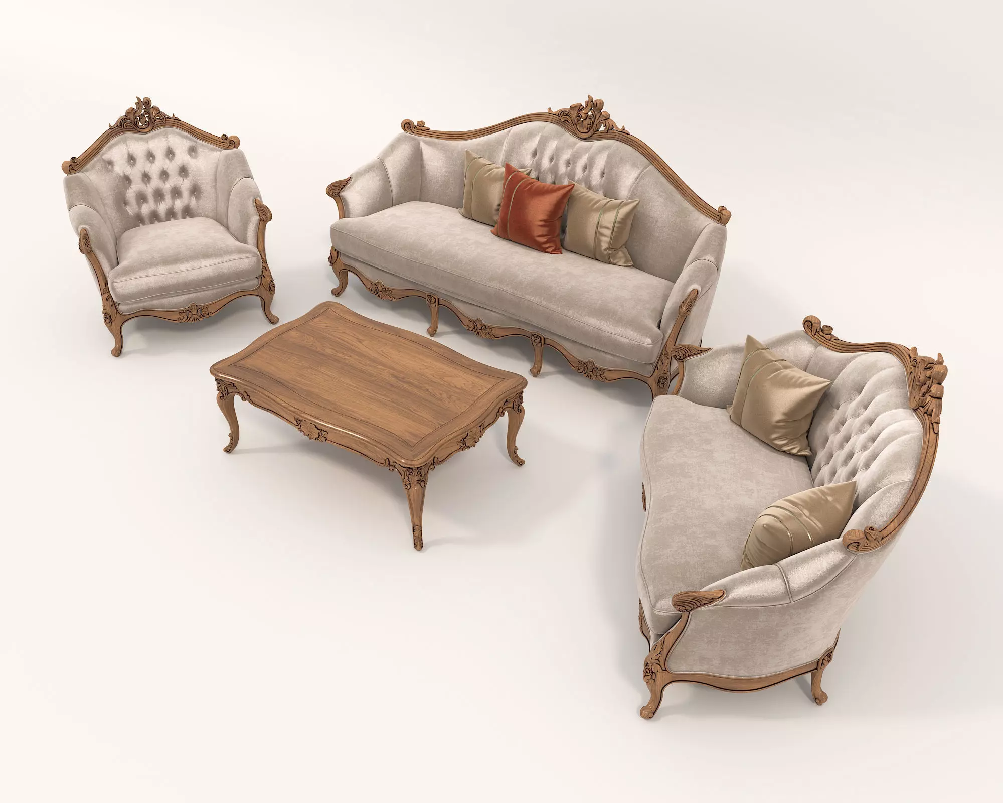 Classic European style Sofa and Armchair set 5 3D model_3