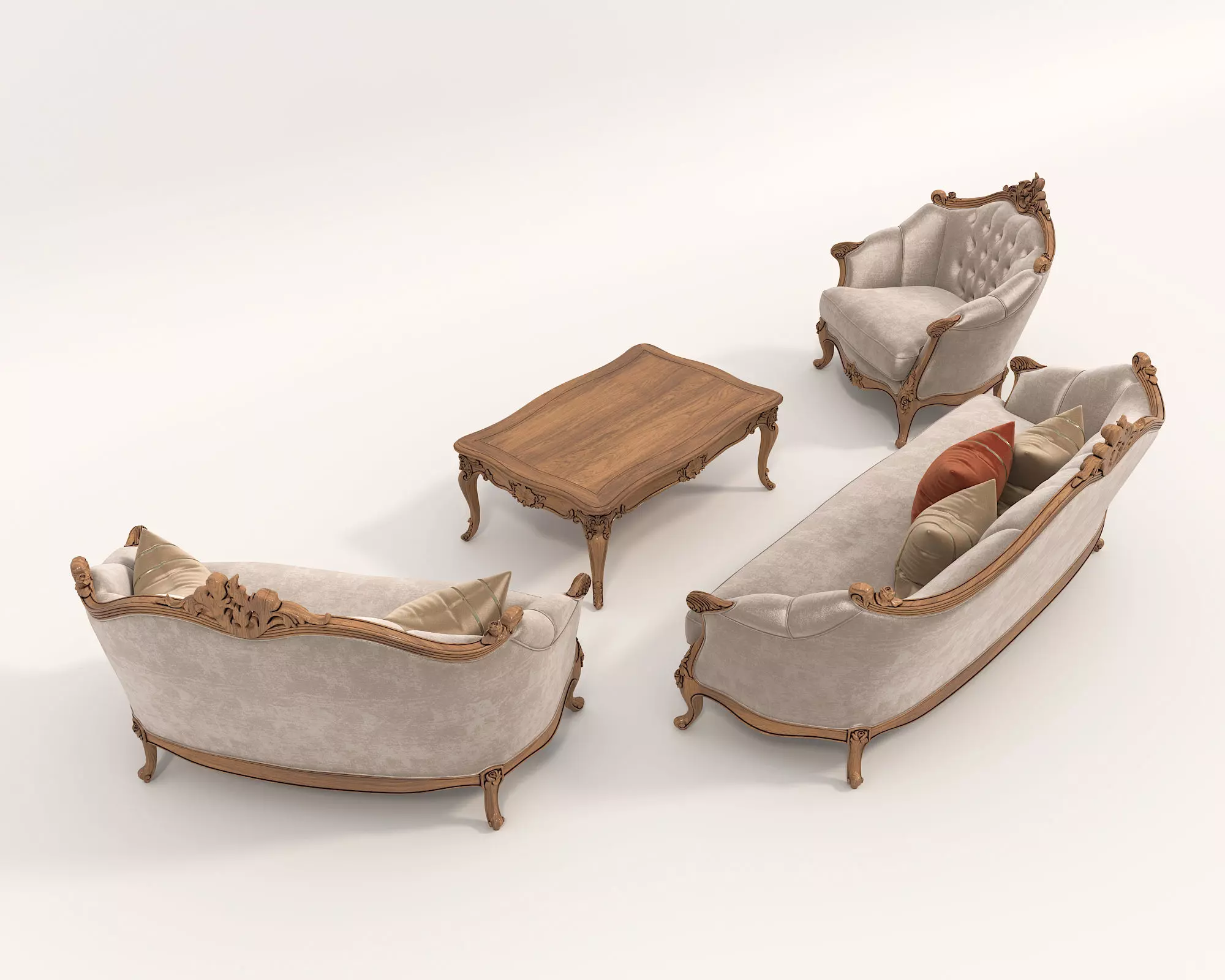 Classic European style Sofa and Armchair set 5 3D model_2