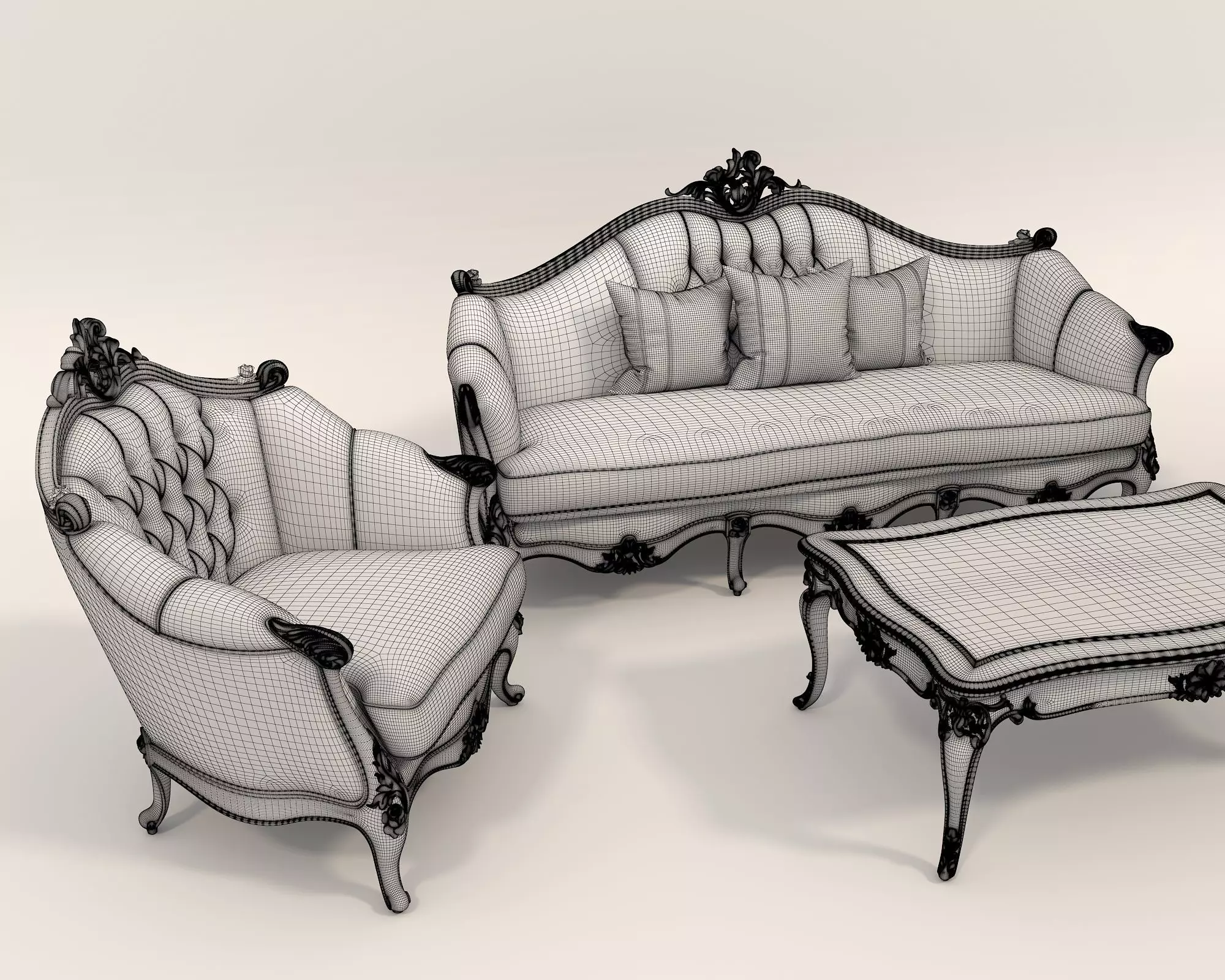 Classic European style Sofa and Armchair set 5 3D model_9