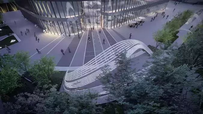 Commercial Plaza Landscape SKP Lumion OBJ  Curved  Structure