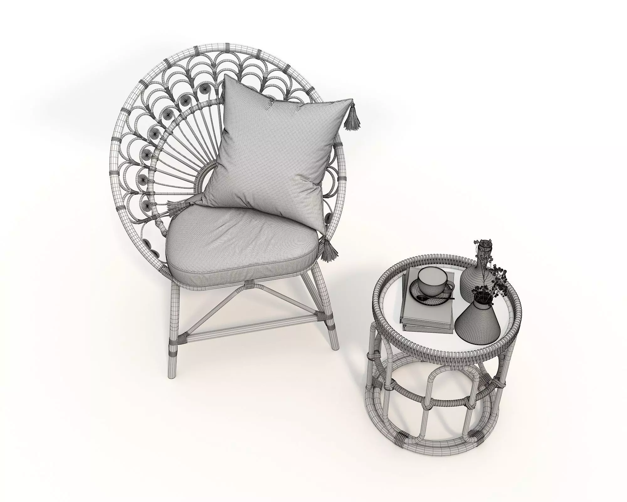 Rattan Coffee Table and Chair Set 5 3D model_10