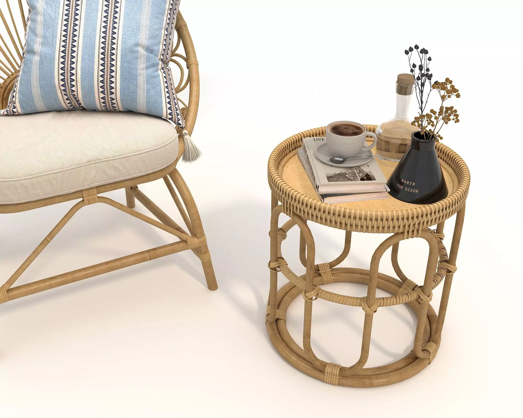 Rattan Coffee Table and Chair Set 5 3D model_5