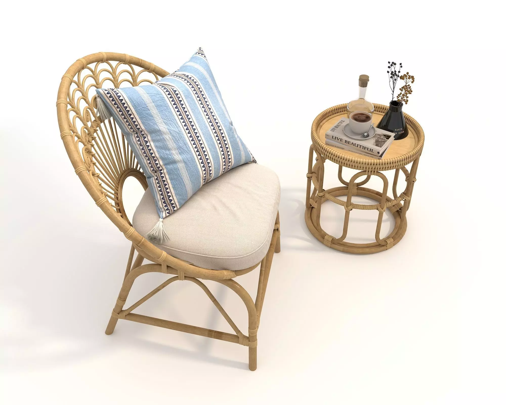 Rattan Coffee Table and Chair Set 5 3D model_3