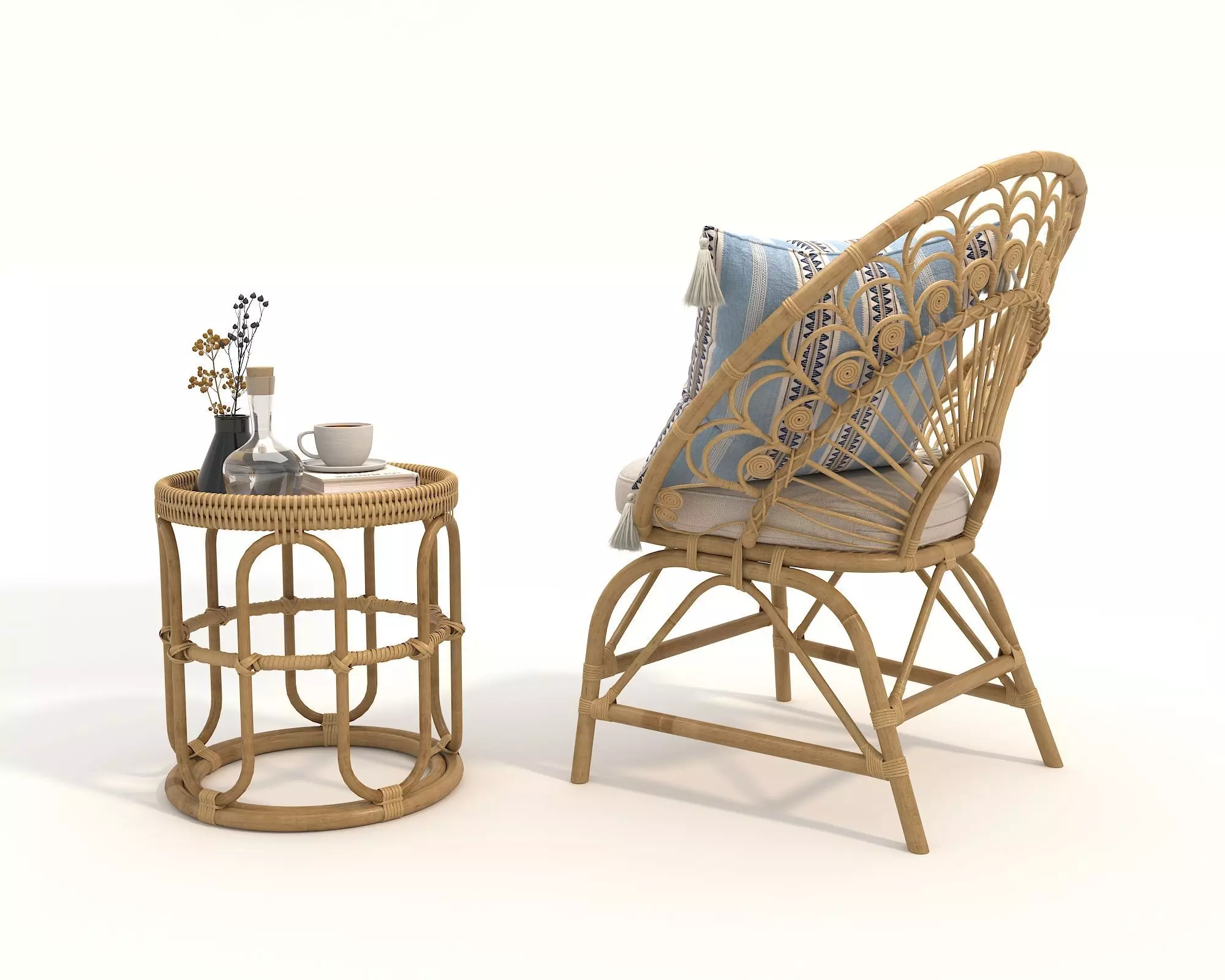 Rattan Coffee Table and Chair Set 5 3D model_4