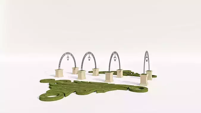 Classical Garden Archway and Topiary Set Low-poly 3D model 5