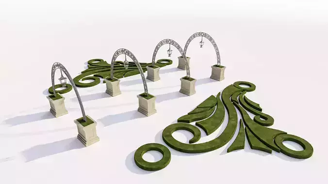 Classical Garden Archway and Topiary Set Low-poly 3D model 3