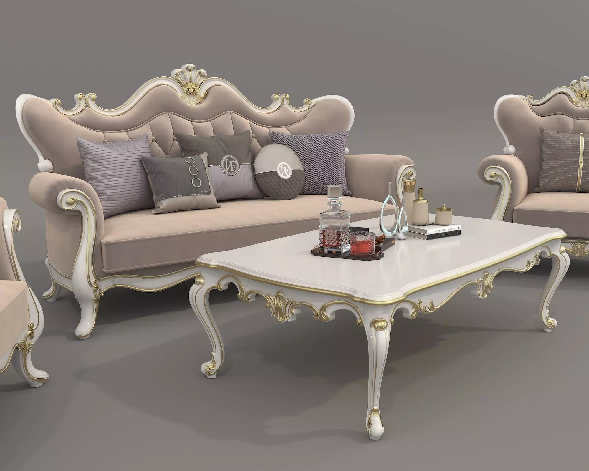 Classic European style Sofa and Armchair set 6 3D model_1