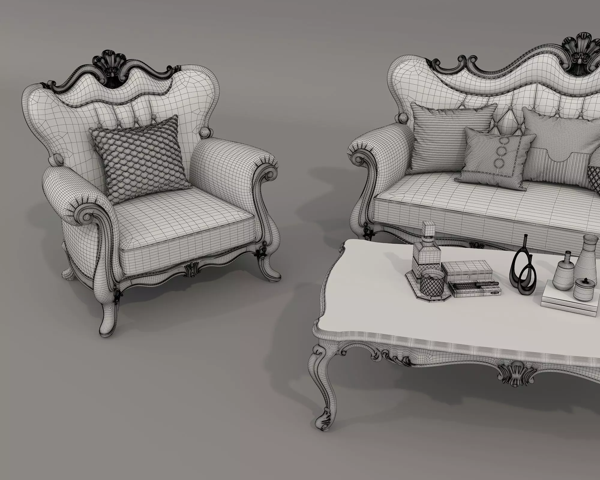 Classic European style Sofa and Armchair set 6 3D model_10