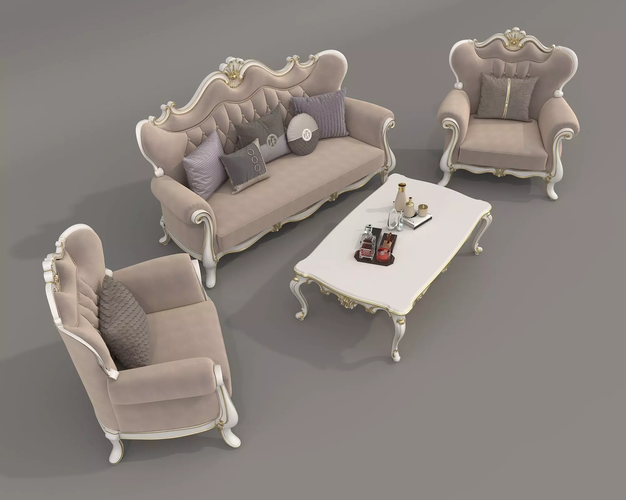 Classic European style Sofa and Armchair set 6 3D model_4