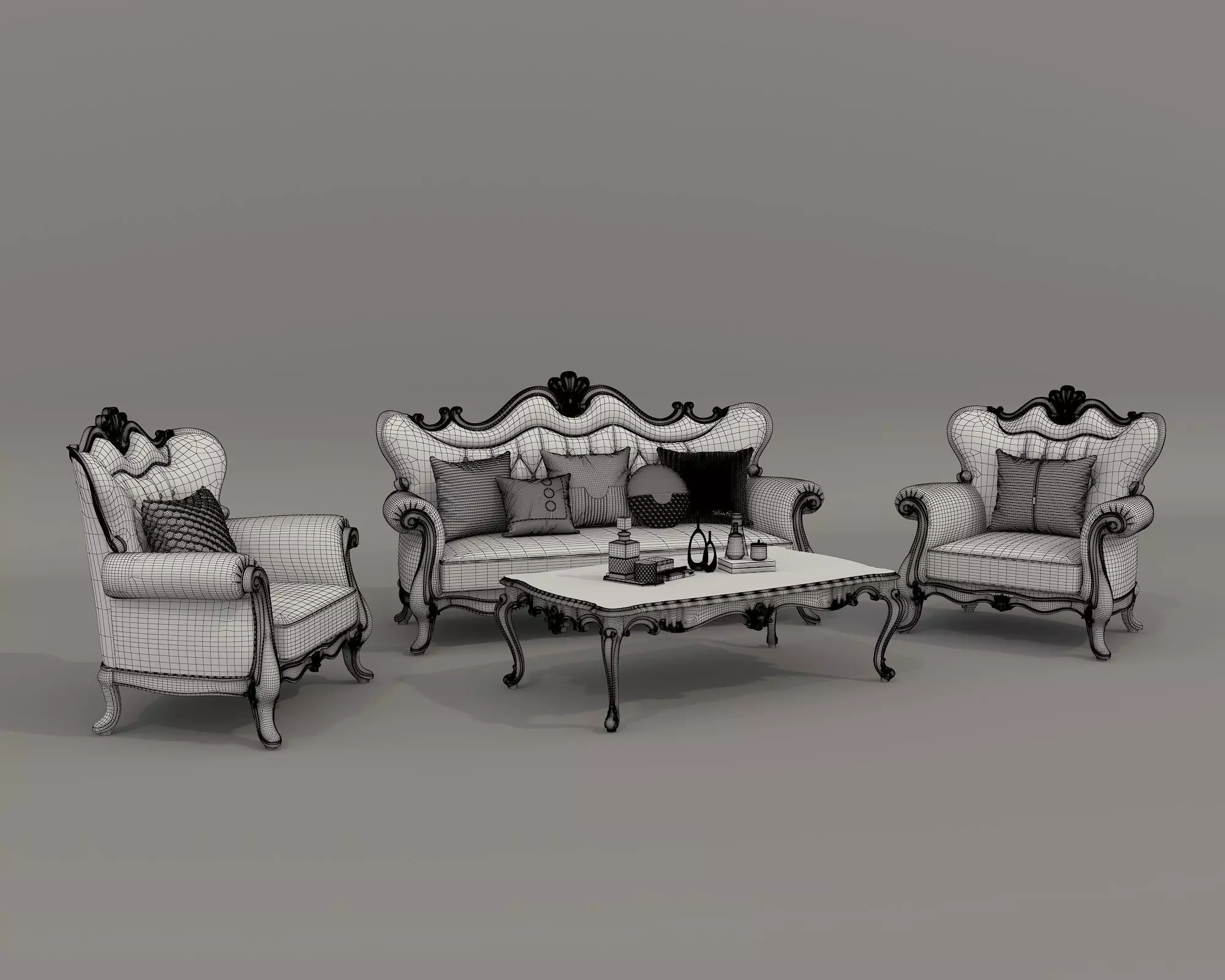 Classic European style Sofa and Armchair set 6 3D model_8