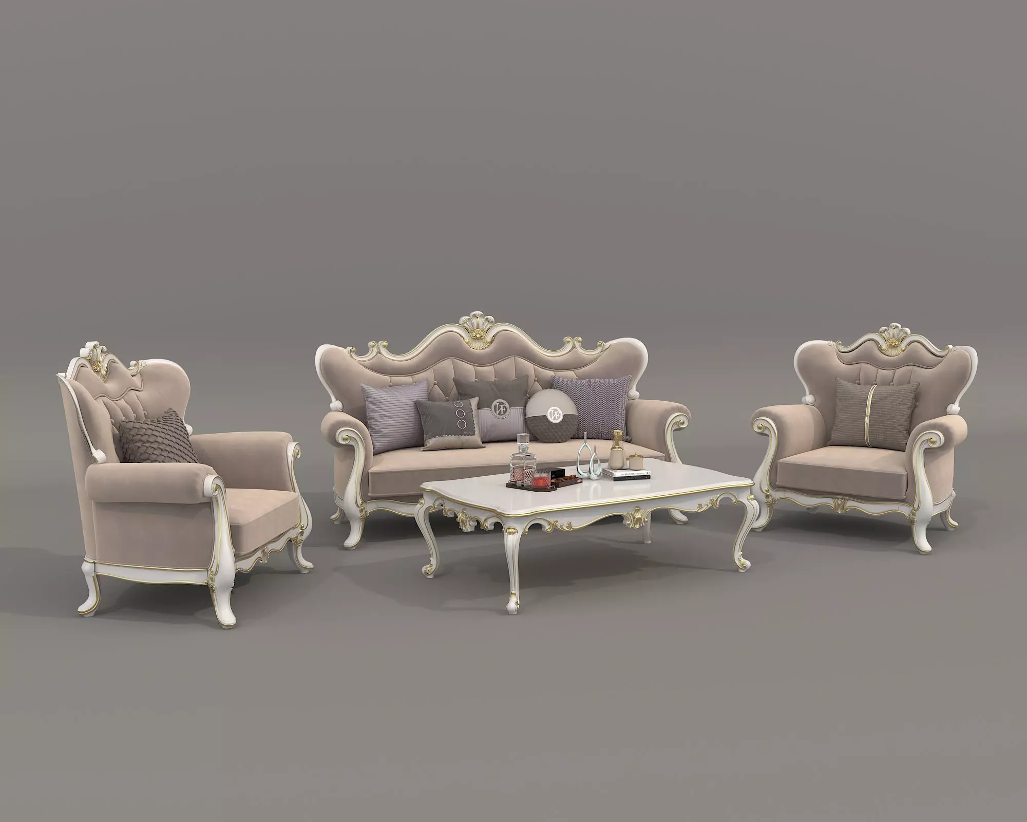 Classic European style Sofa and Armchair set 6 3D model_0