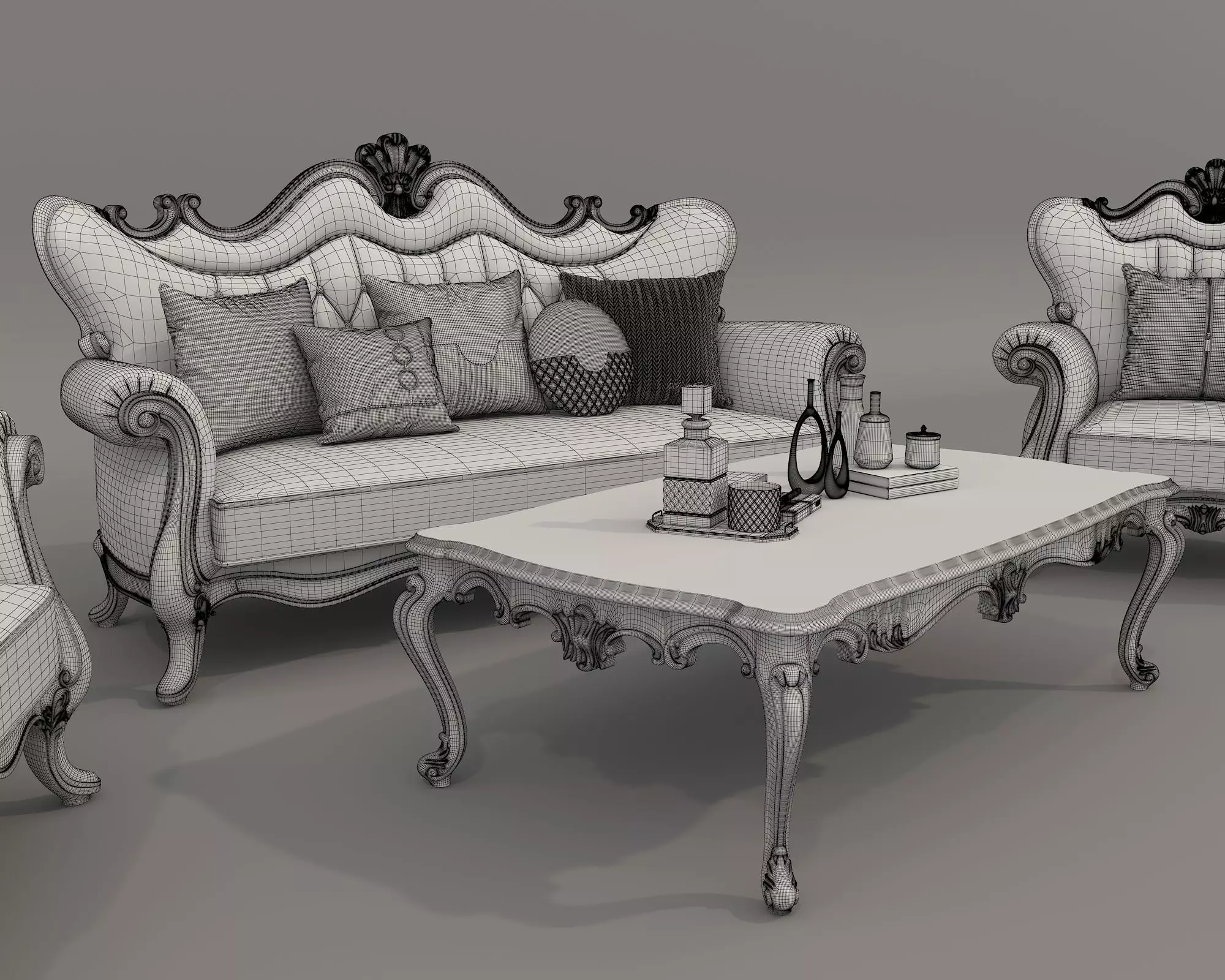 Classic European style Sofa and Armchair set 6 3D model_9