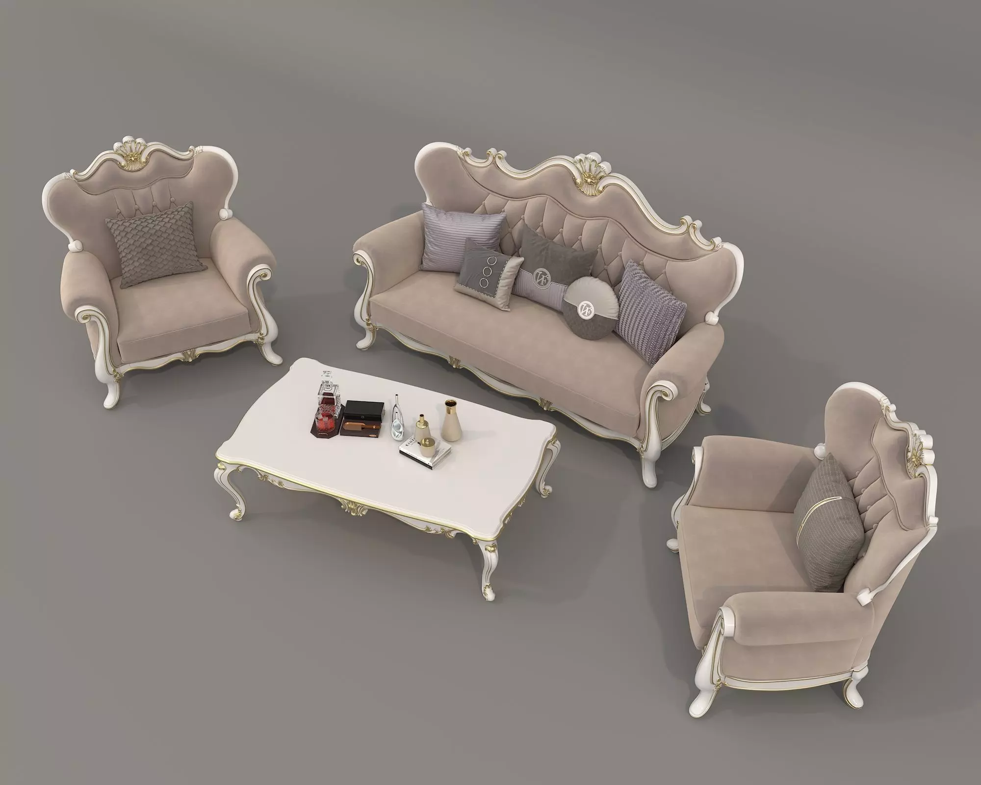 Classic European style Sofa and Armchair set 6 3D model_2