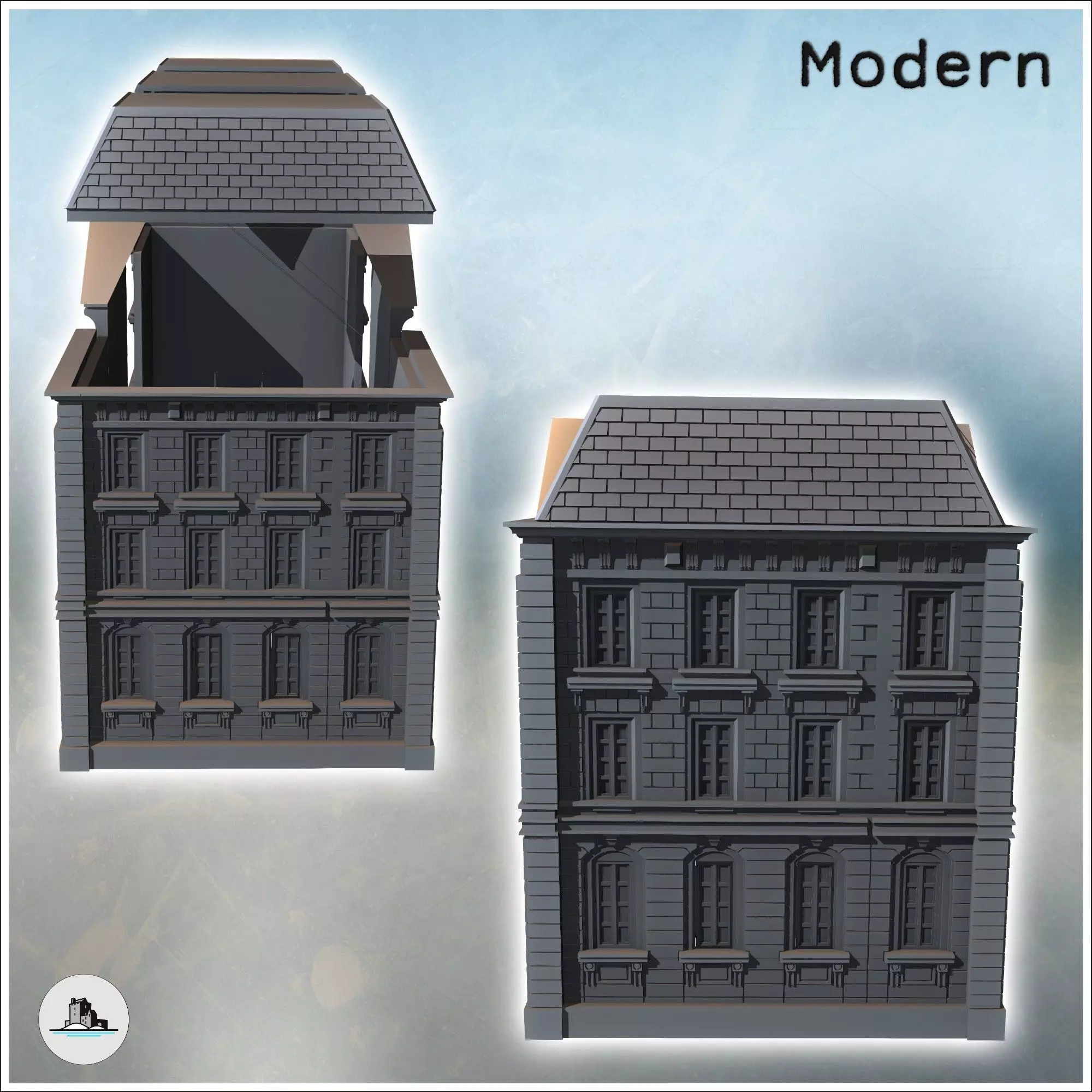 Grand neo-classical bank building with a sign central balcony an 3D print model_2