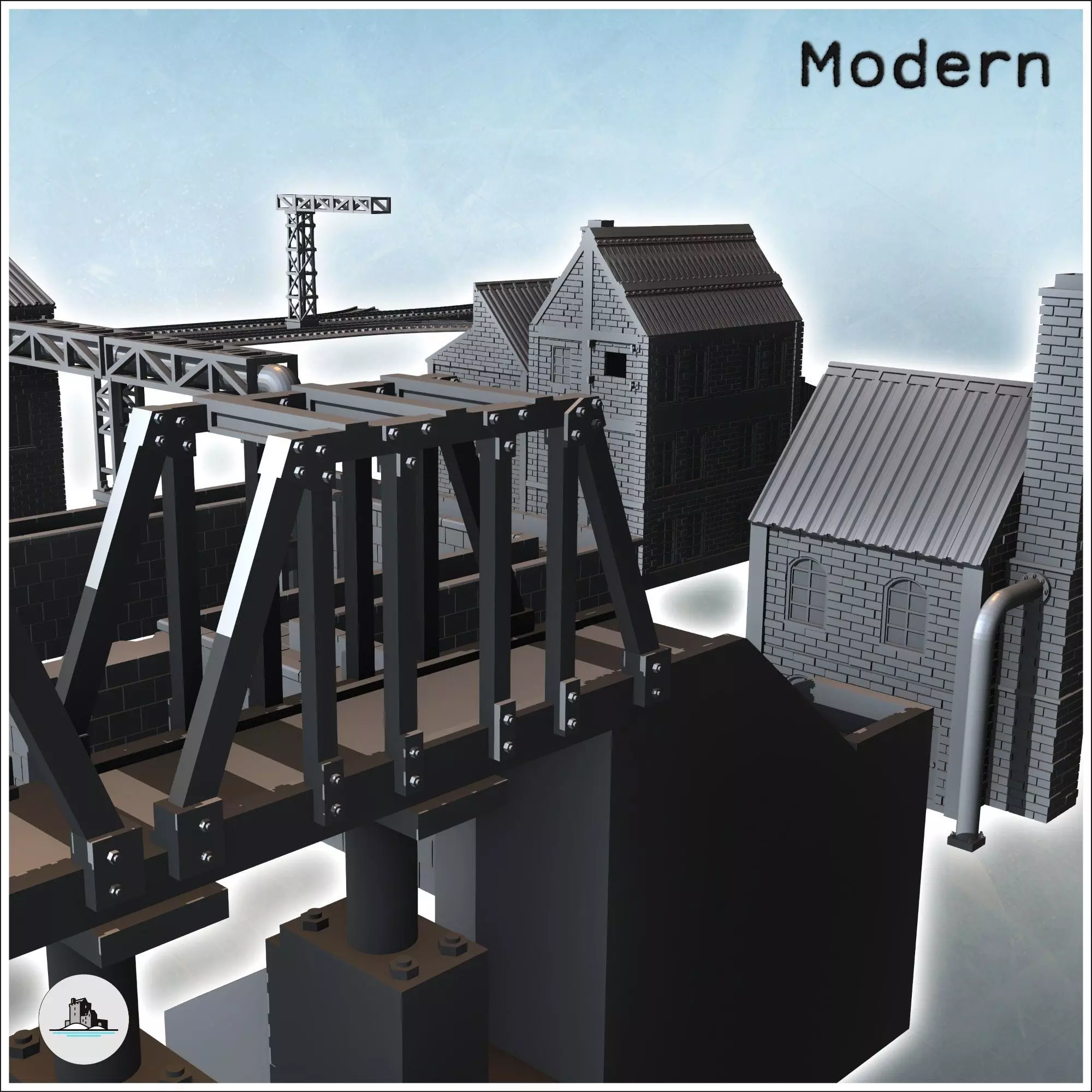 Large set of industrial complex with canals dam railway tracks a 3D print model_6