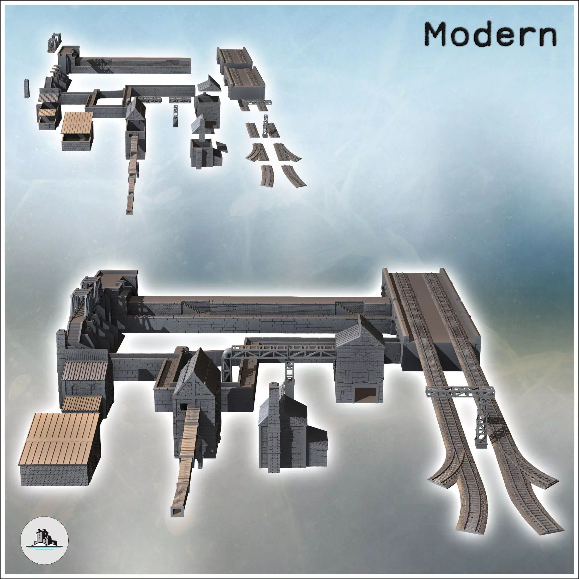 Large set of industrial complex with canals dam railway tracks a 3D print model_1