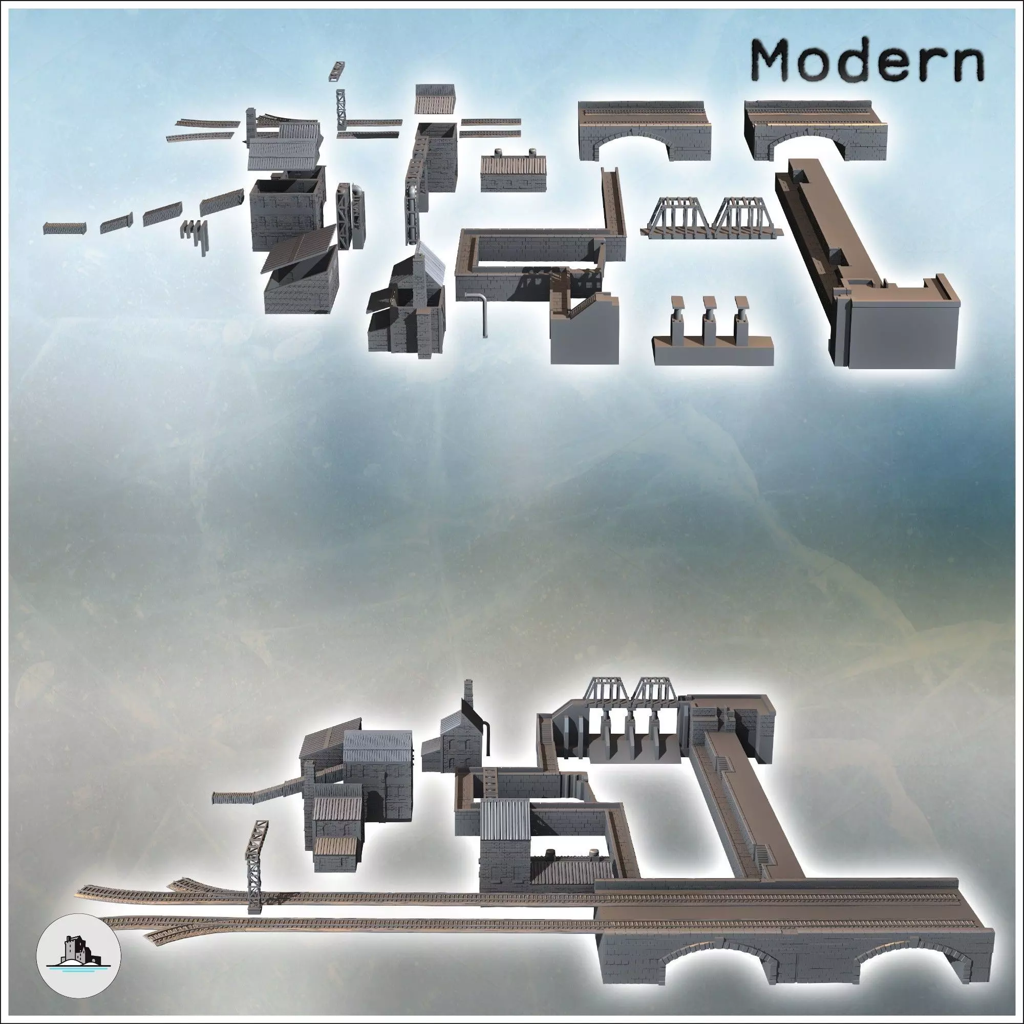 Large set of industrial complex with canals dam railway tracks a 3D print model_4