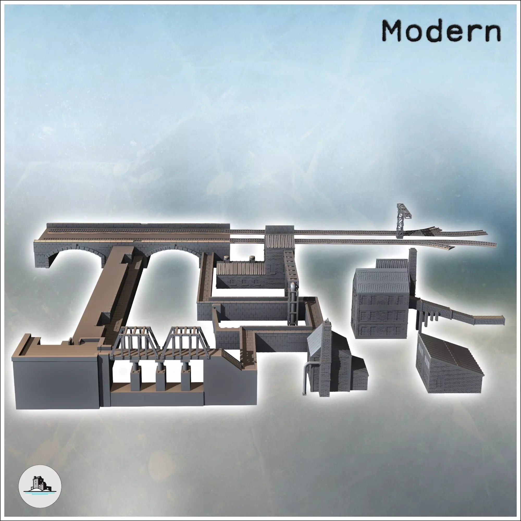 Large set of industrial complex with canals dam railway tracks a 3D print model_2