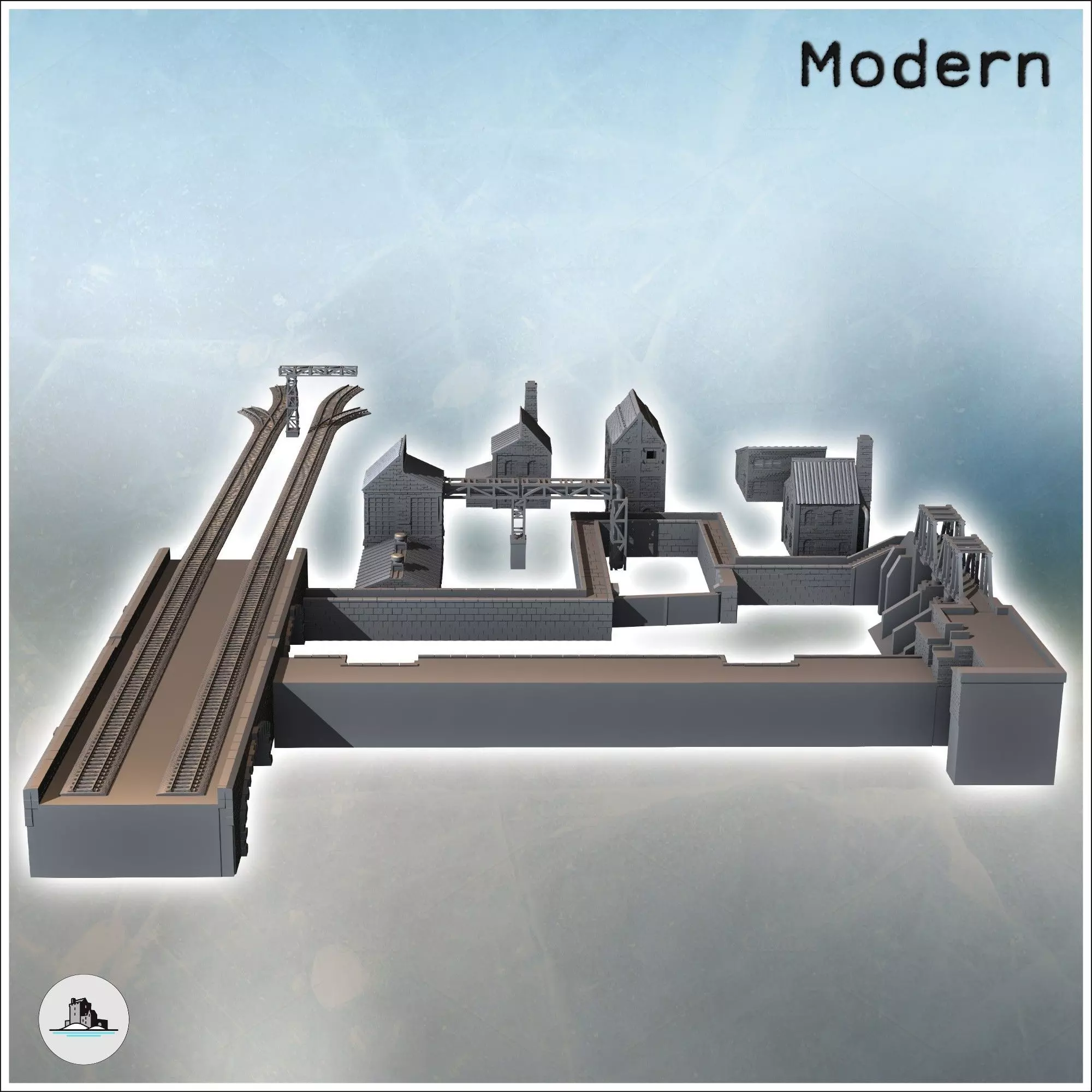 Large set of industrial complex with canals dam railway tracks a 3D print model_3